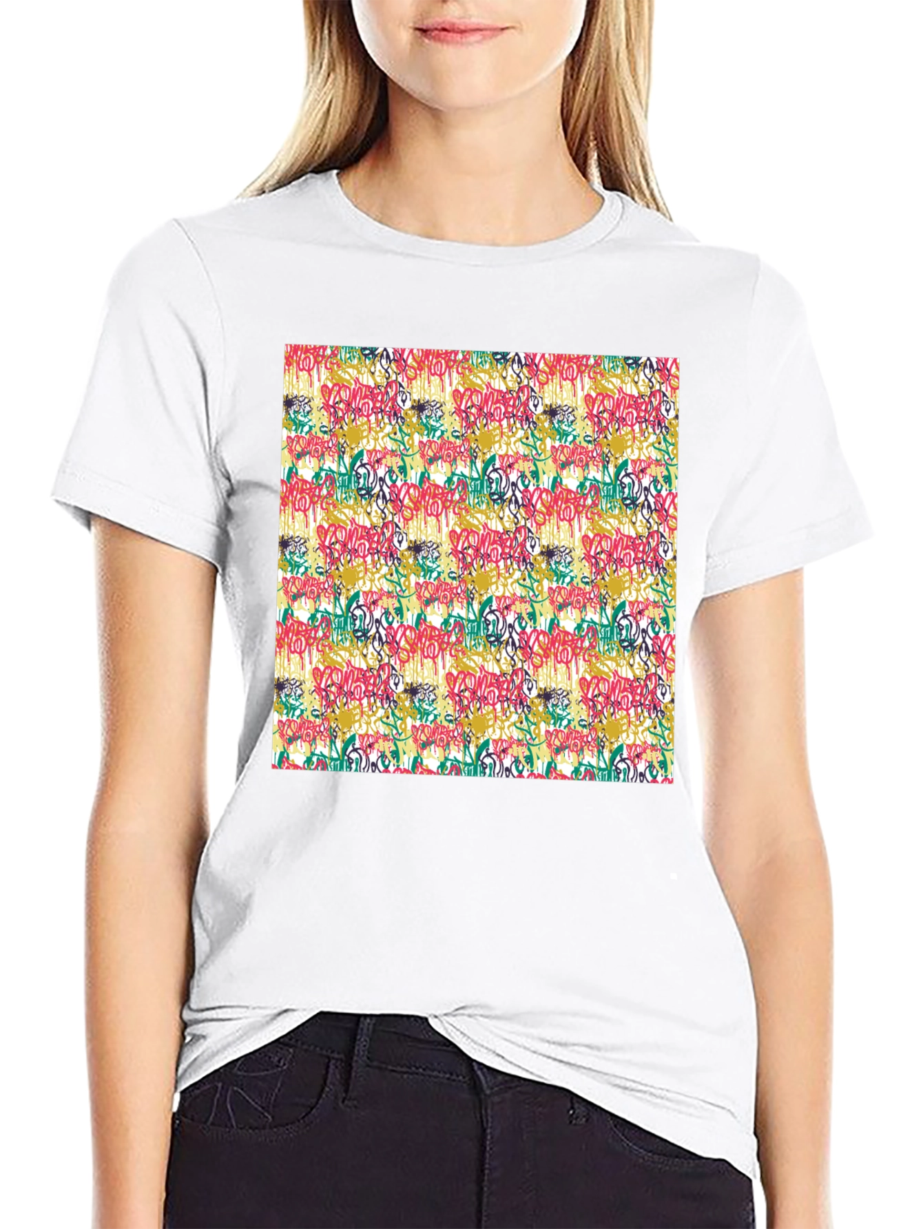 Graffiti Print Black Crew Neck T-Shirt