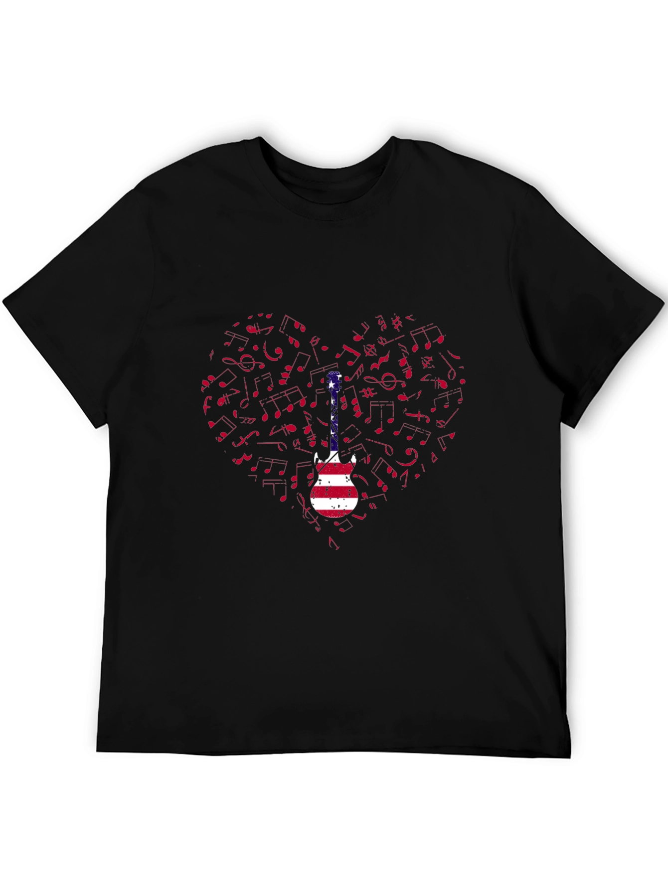 Patriotic Guitar Heart Music Notes Graphic Tee