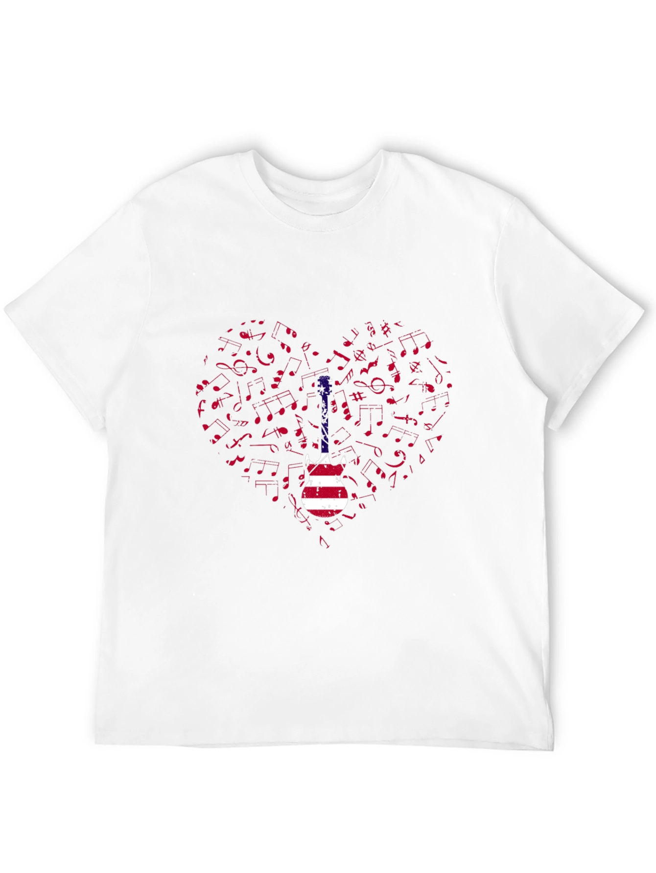 Patriotic Guitar Heart Music Notes Graphic Tee
