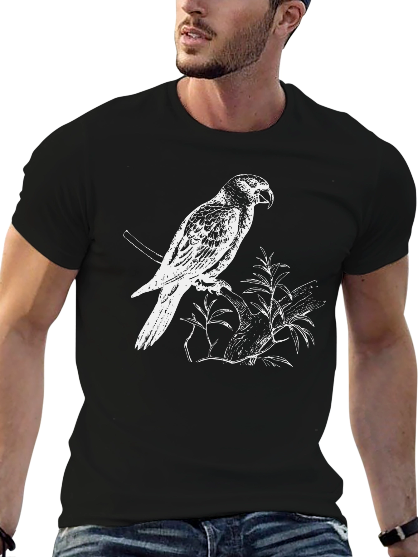Parrot Graphic Tee - Black Cotton Casual Shirt