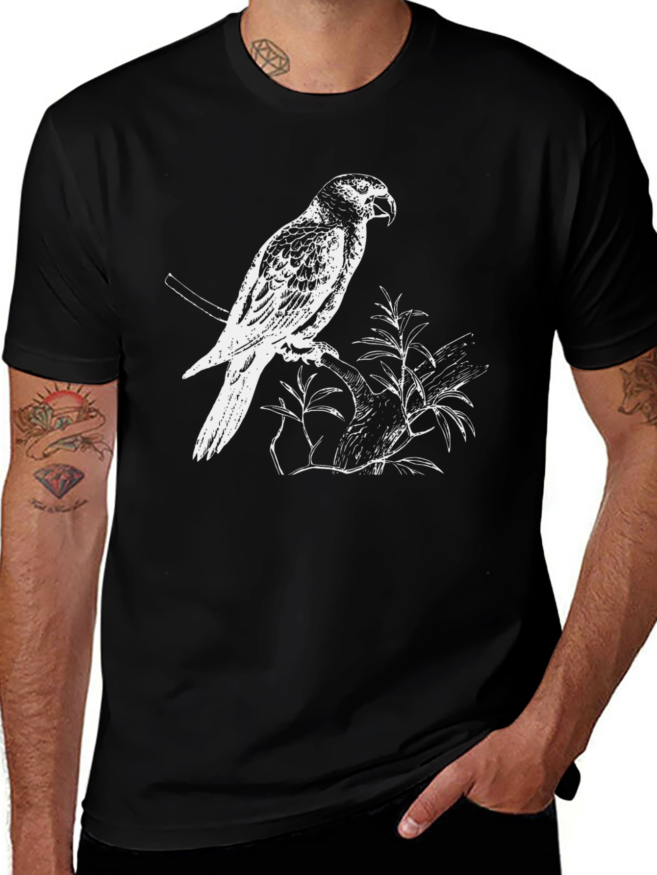 Parrot Graphic Tee - Black Cotton Casual Shirt