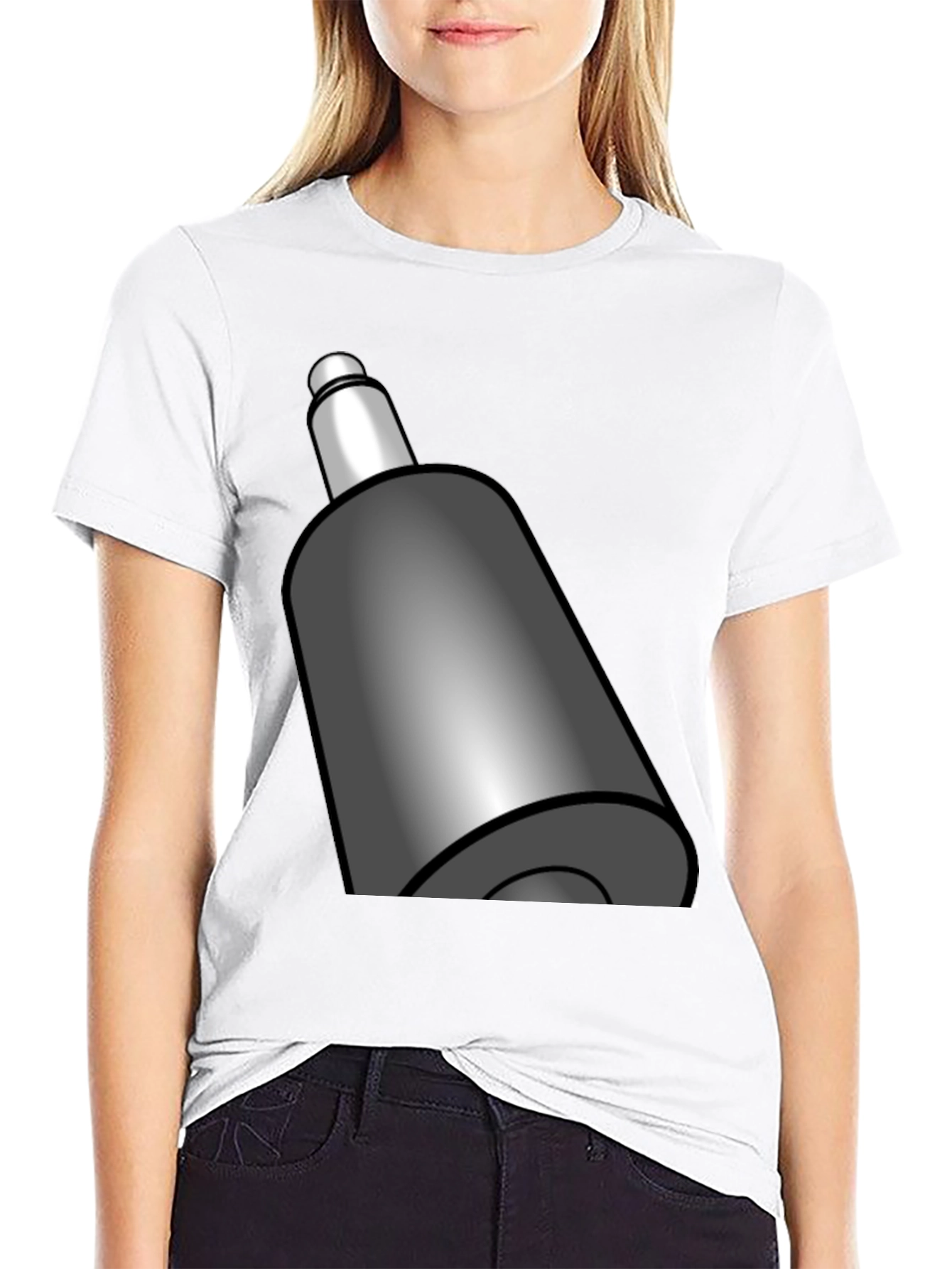 Novelty Black T-Shirt with Cartoony Gray Bullet Design