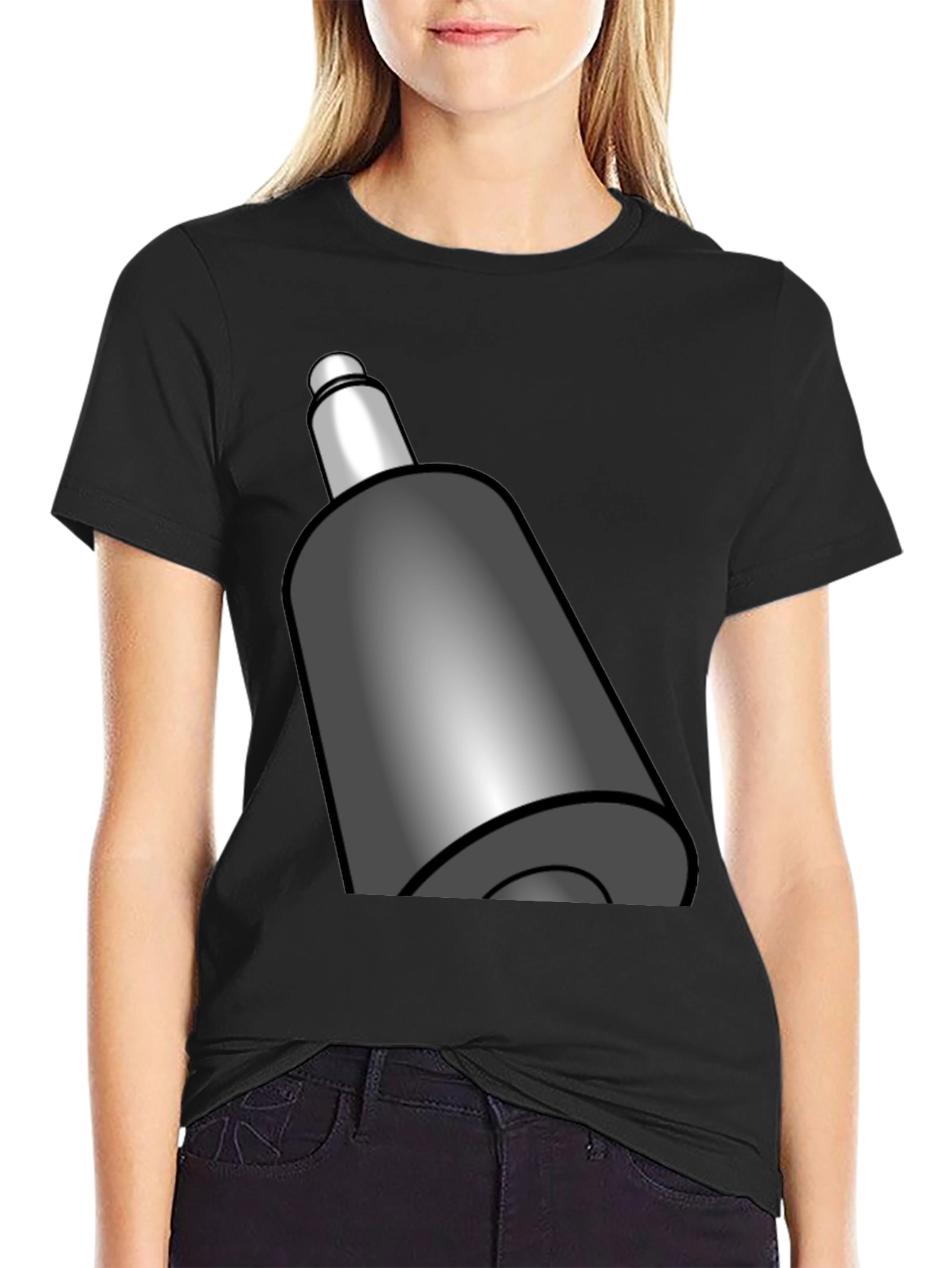 Novelty Black T-Shirt with Cartoony Gray Bullet Design