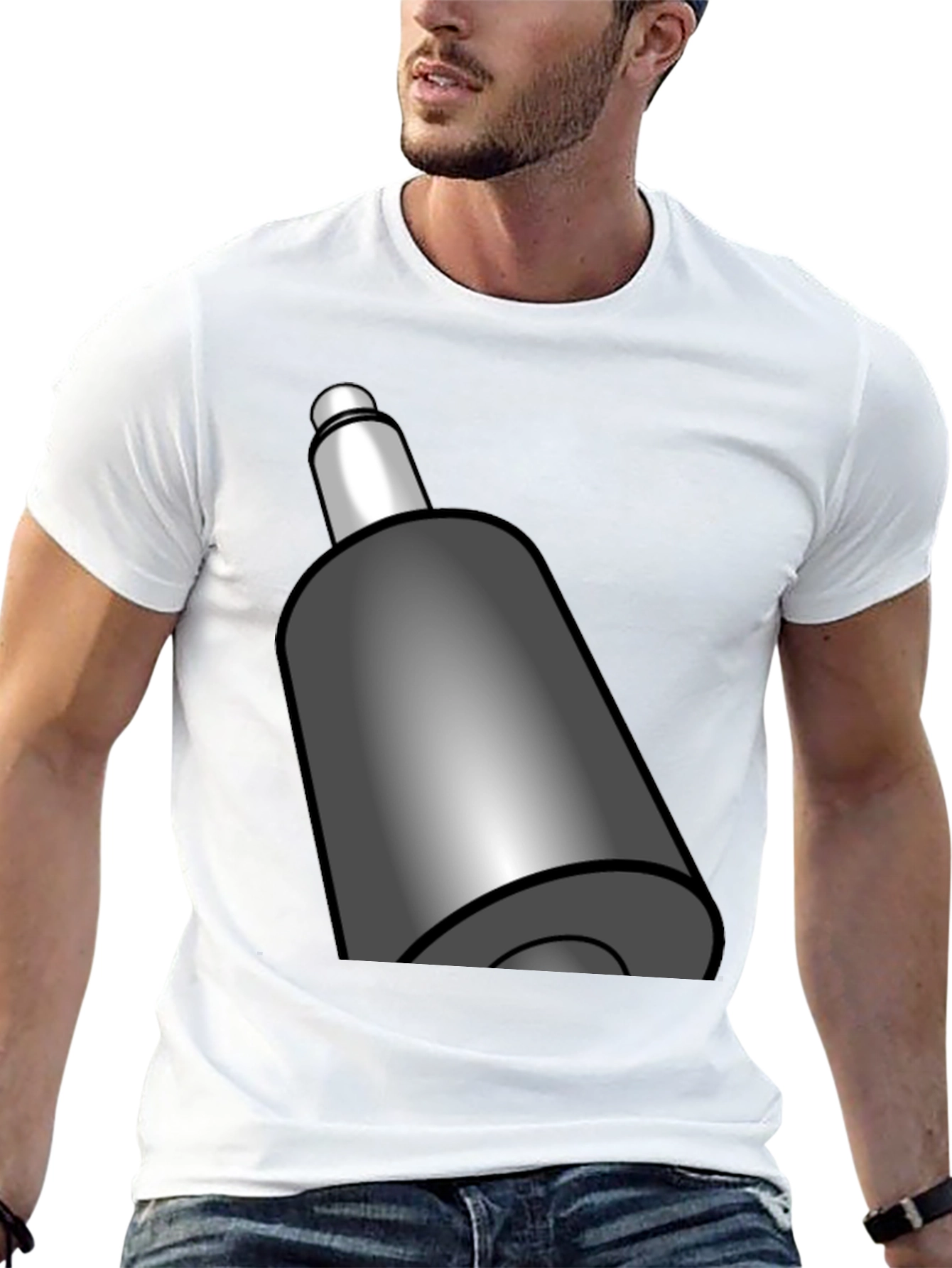 Novelty Black T-Shirt with Cartoony Gray Bullet Design