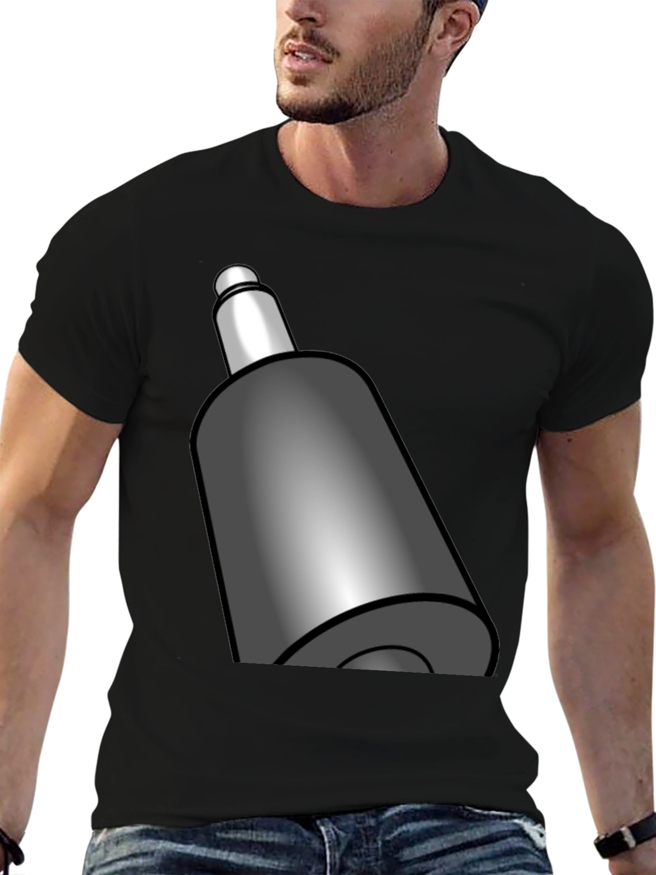 Novelty Black T-Shirt with Cartoony Gray Bullet Design