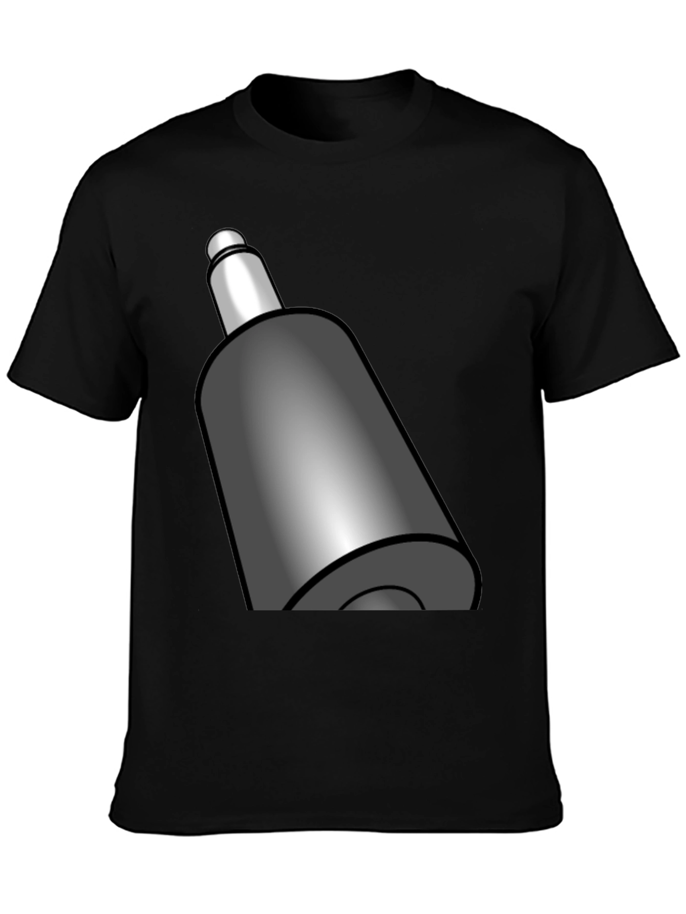 Novelty Black T-Shirt with Cartoony Gray Bullet Design