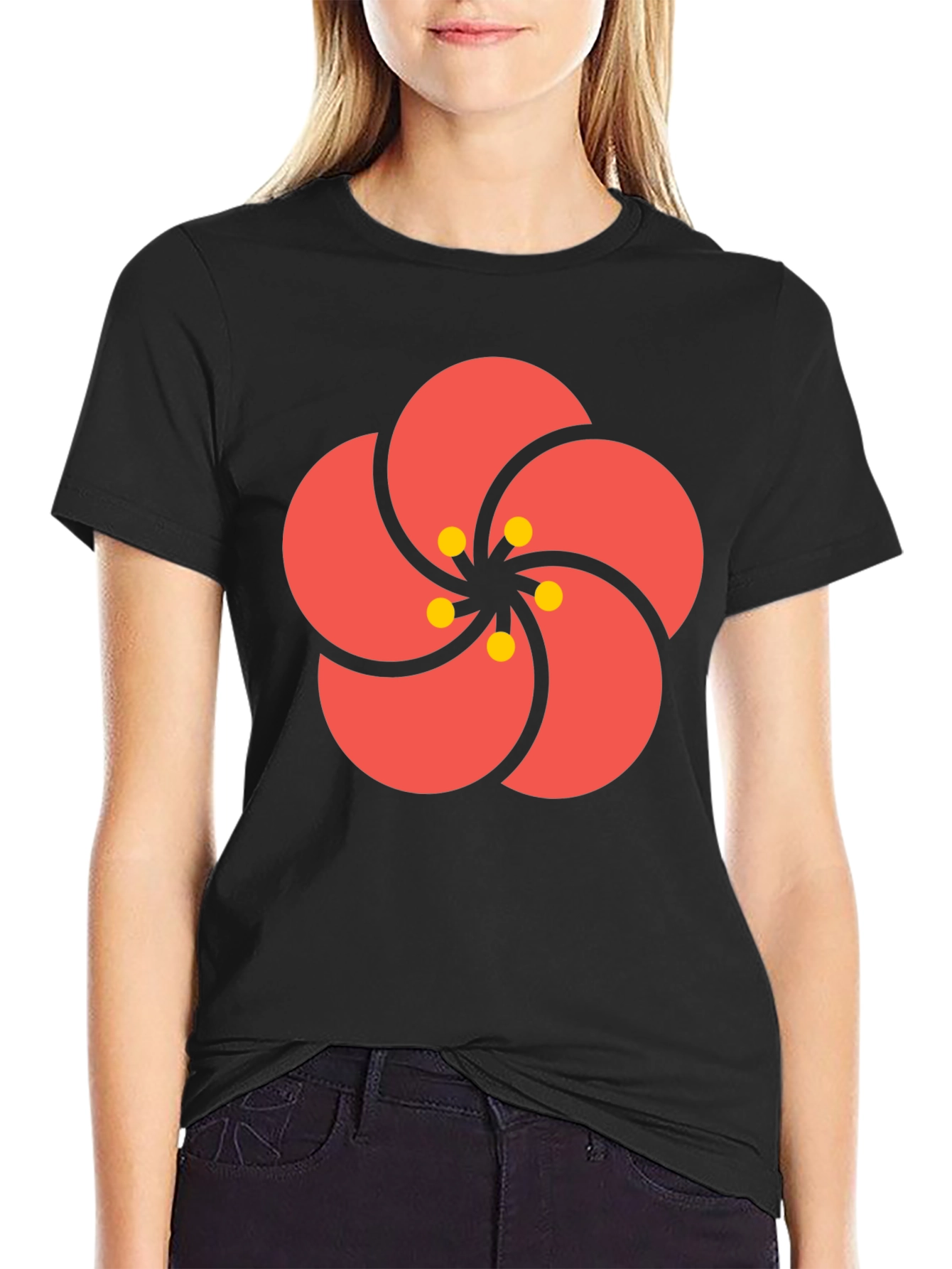 Stylish Black Tee with Floral Print