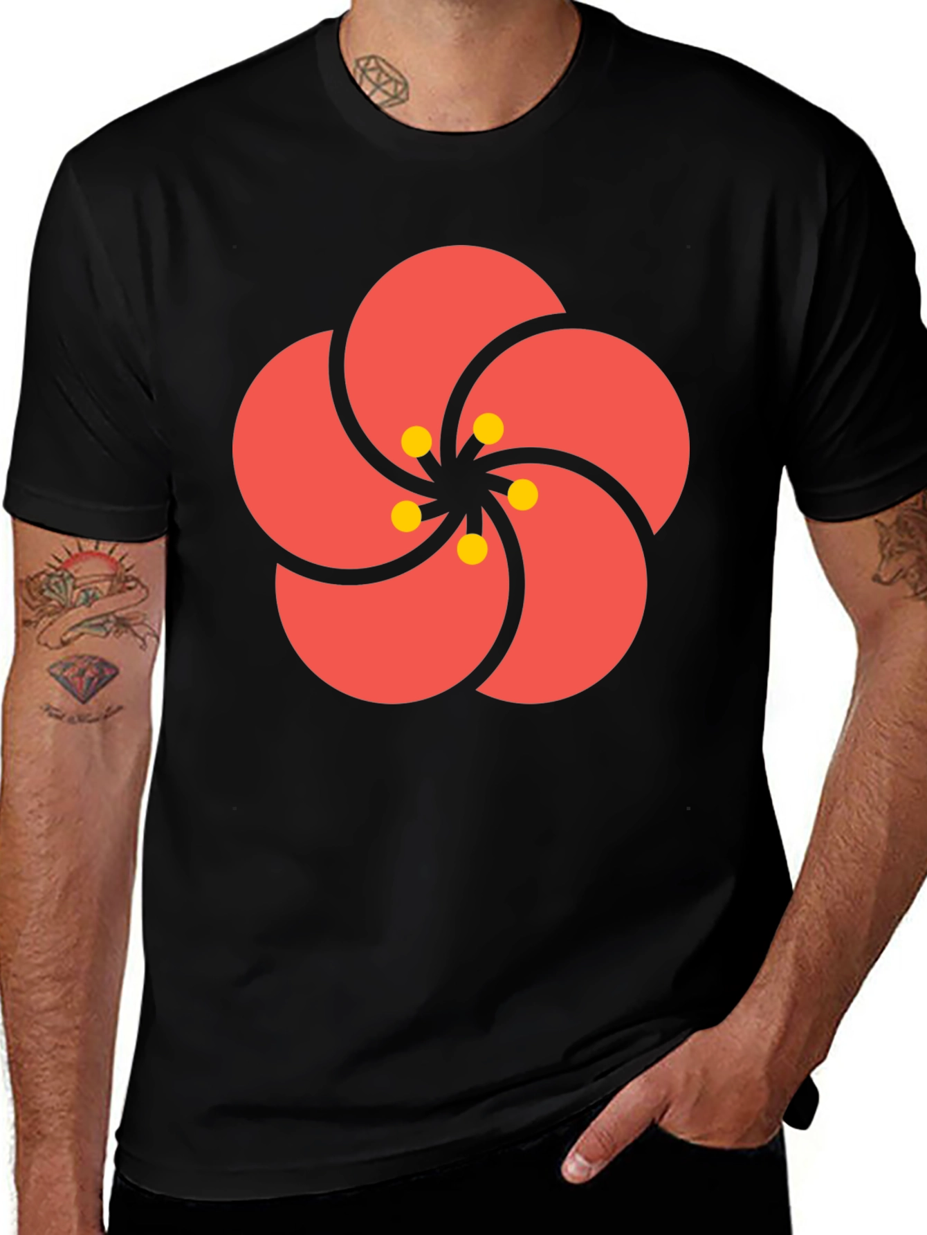 Stylish Black Tee with Floral Print