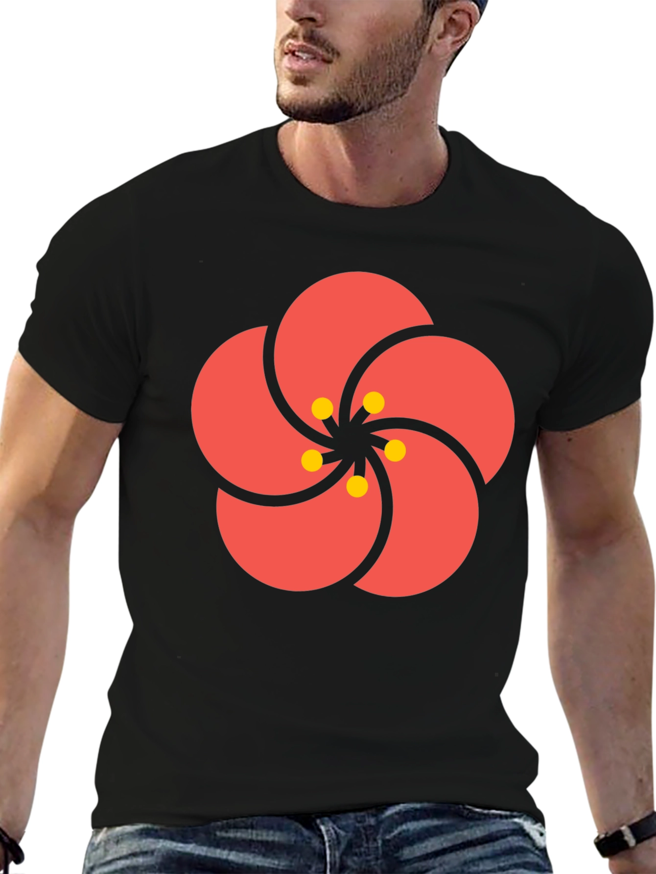Stylish Black Tee with Floral Print
