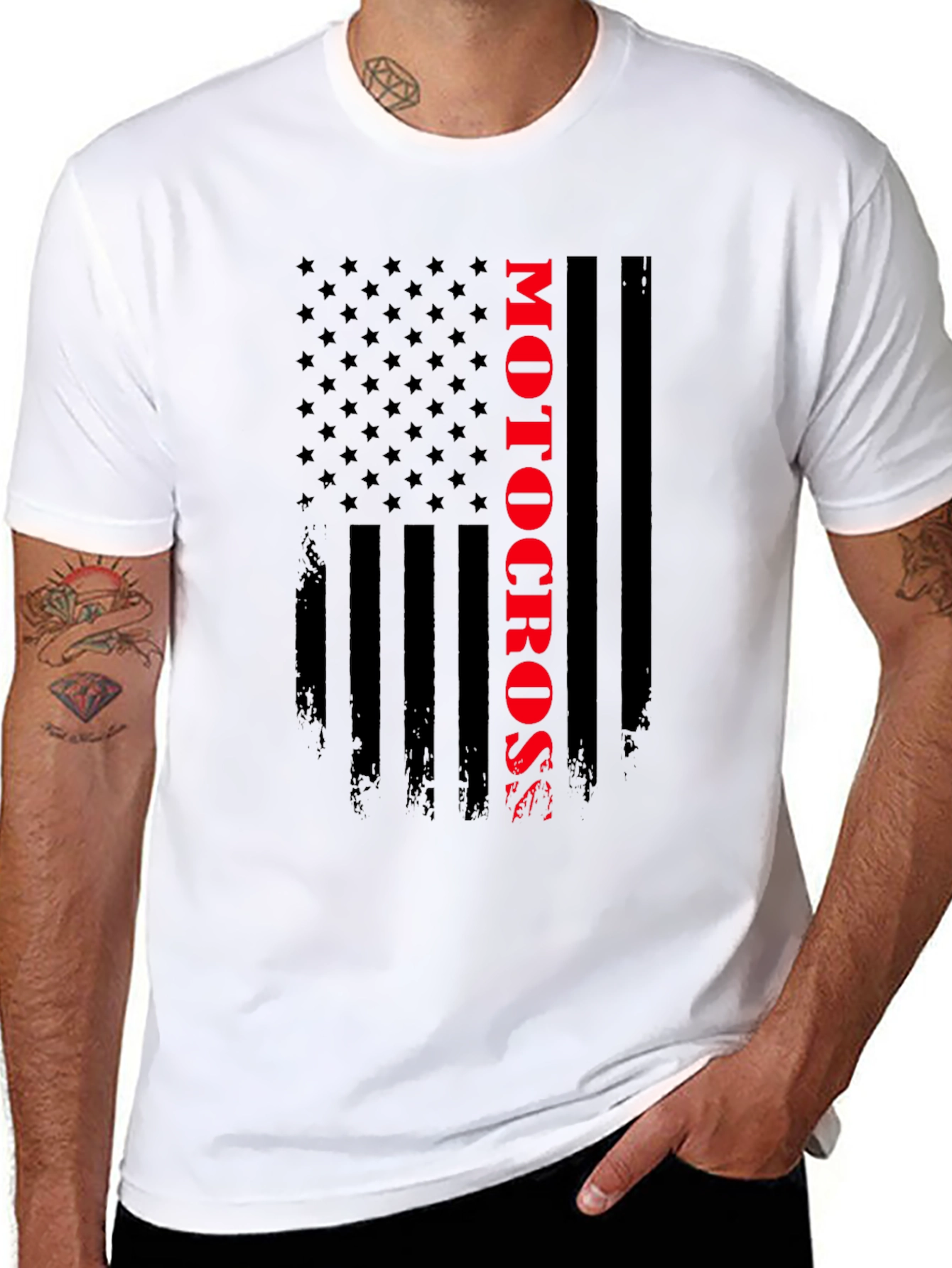 Motocross American Flag Black T-Shirt