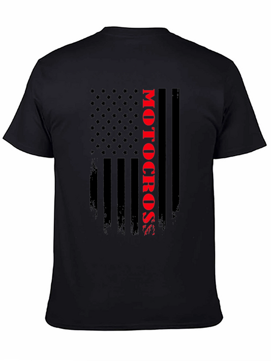 Motocross American Flag Black T-Shirt