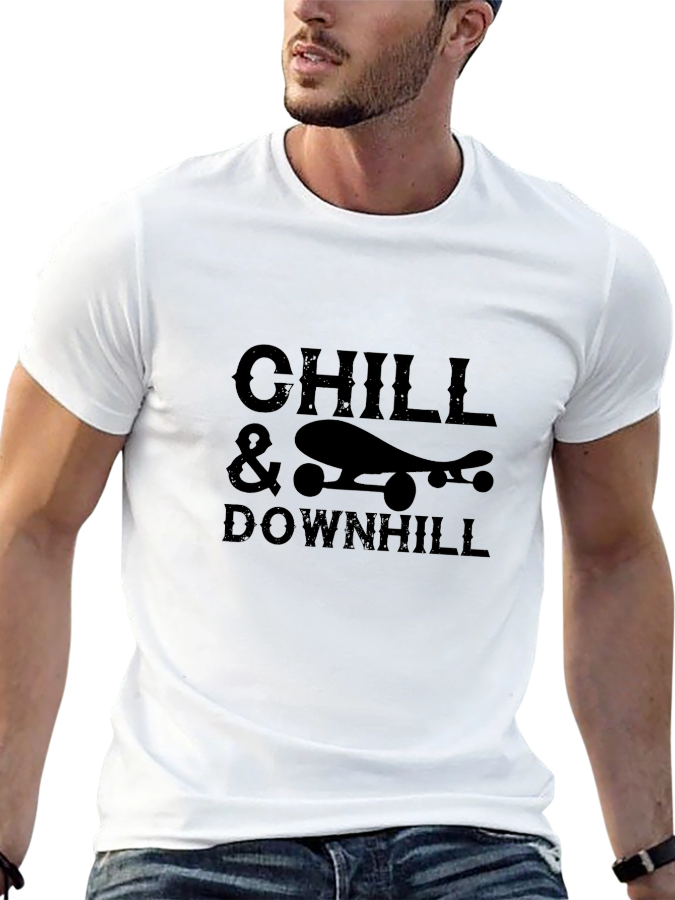 Chill & Downhill Skateboard Graphic Tee - Black