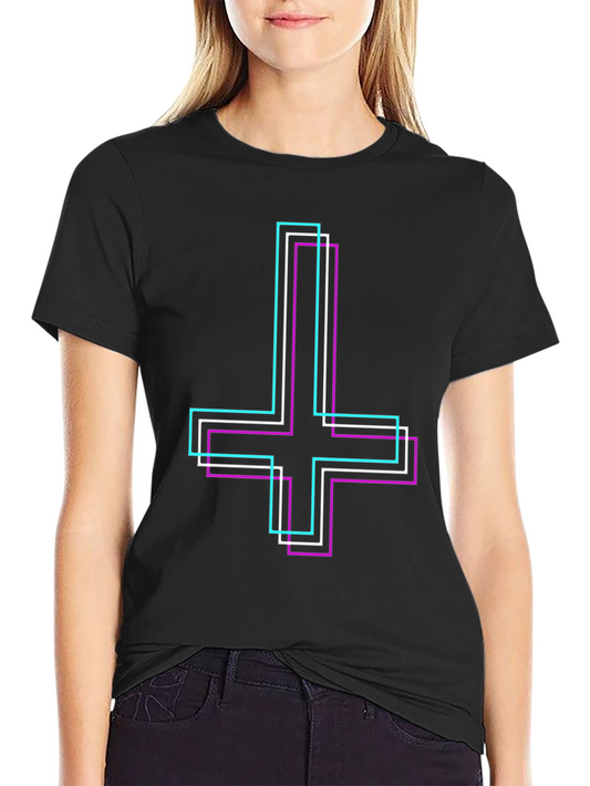 Inverted Cross Graphic Tee - Trendy Emo Style