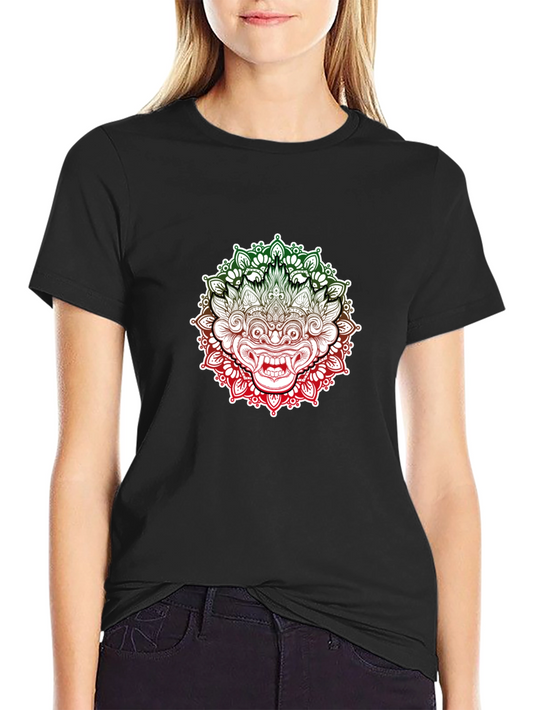 Barong Mandala Graphic Tee - Black Cotton Shirt