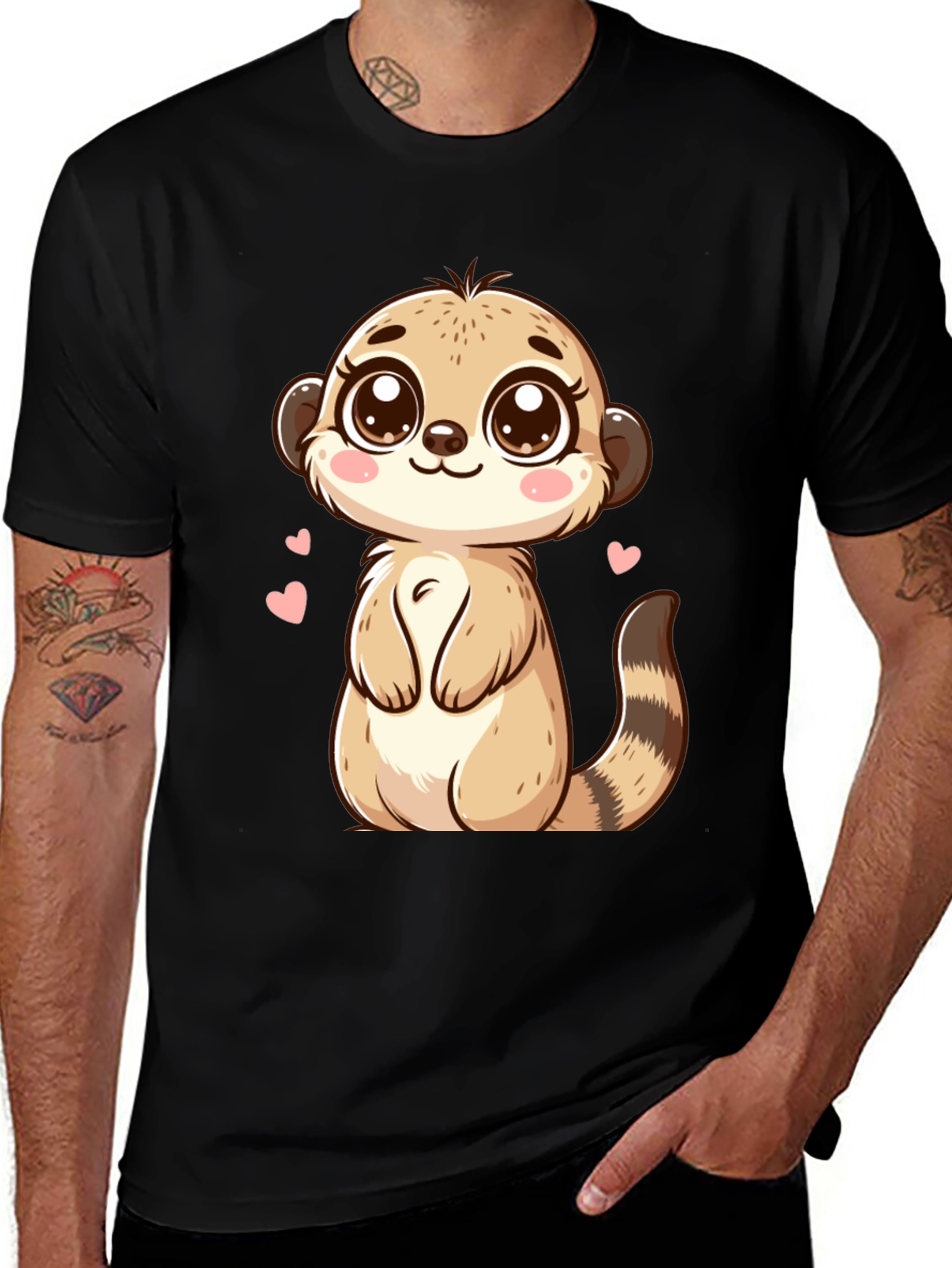 Cute Meerkat Cartoon Black T-Shirt