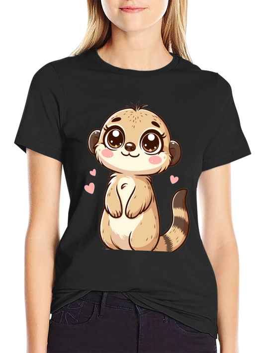 Cute Meerkat Cartoon Black T-Shirt