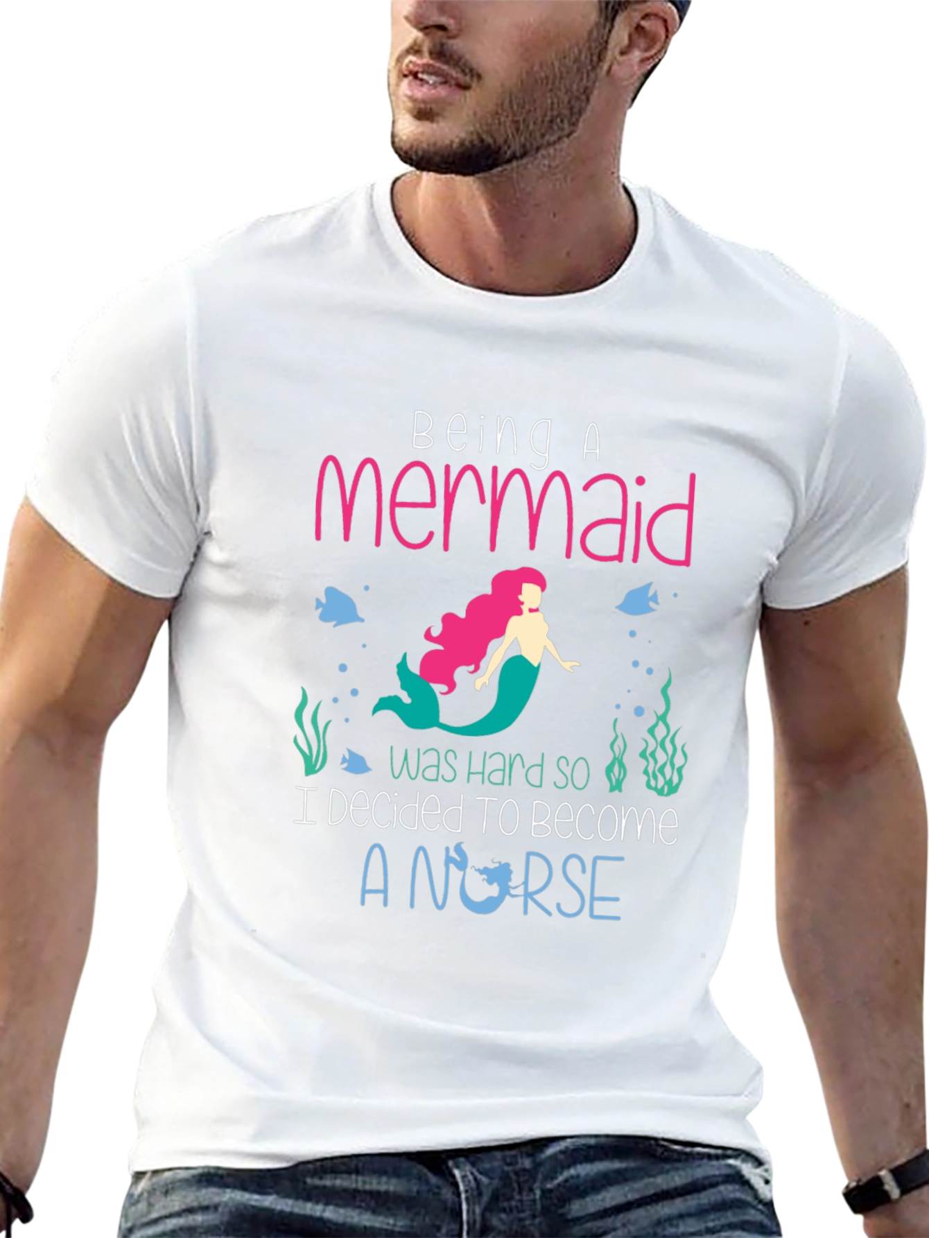 Mermaid Nurse Graphic Tee - Novelty T-Shirt