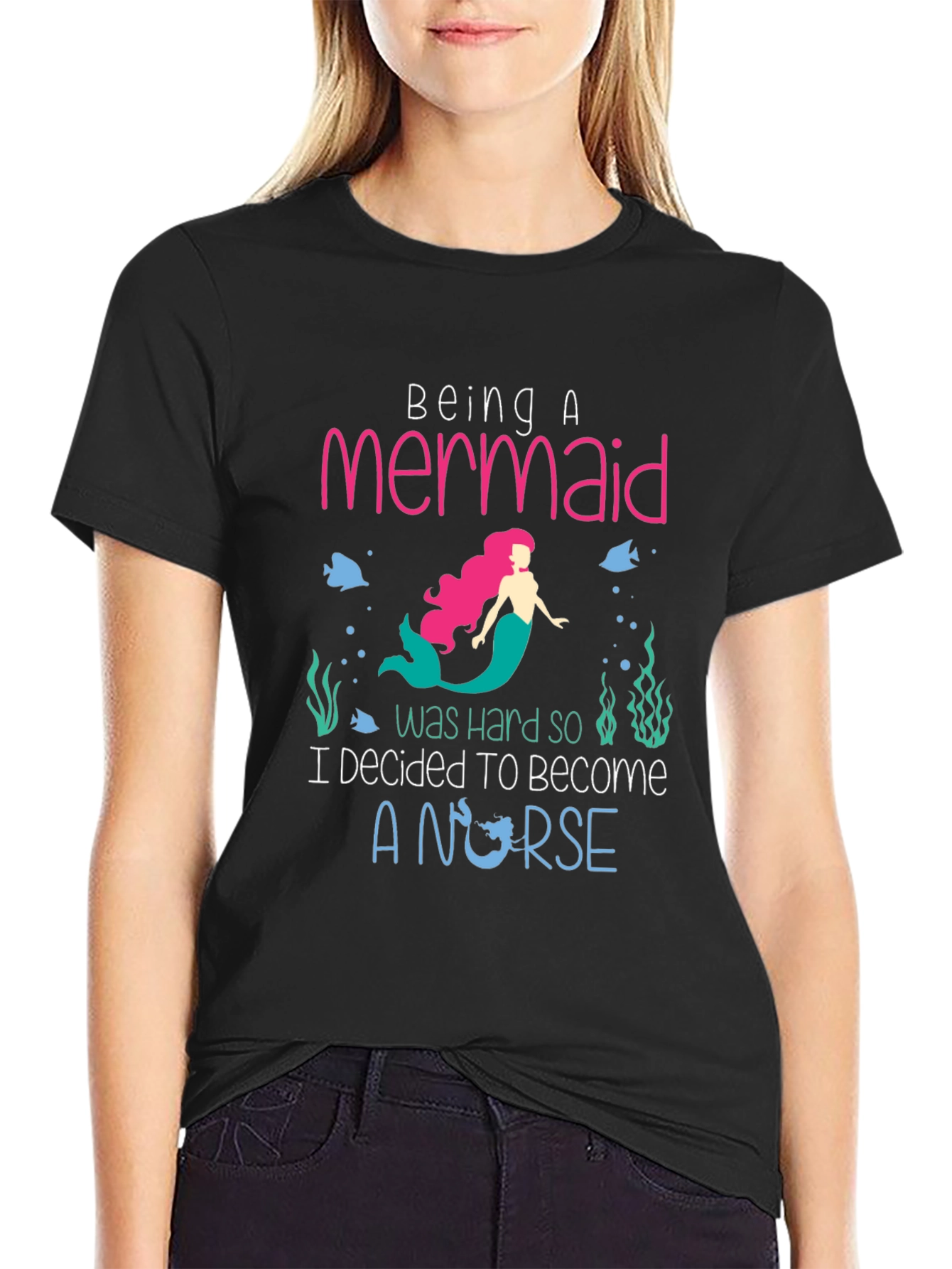 Mermaid Nurse Graphic Tee - Novelty T-Shirt