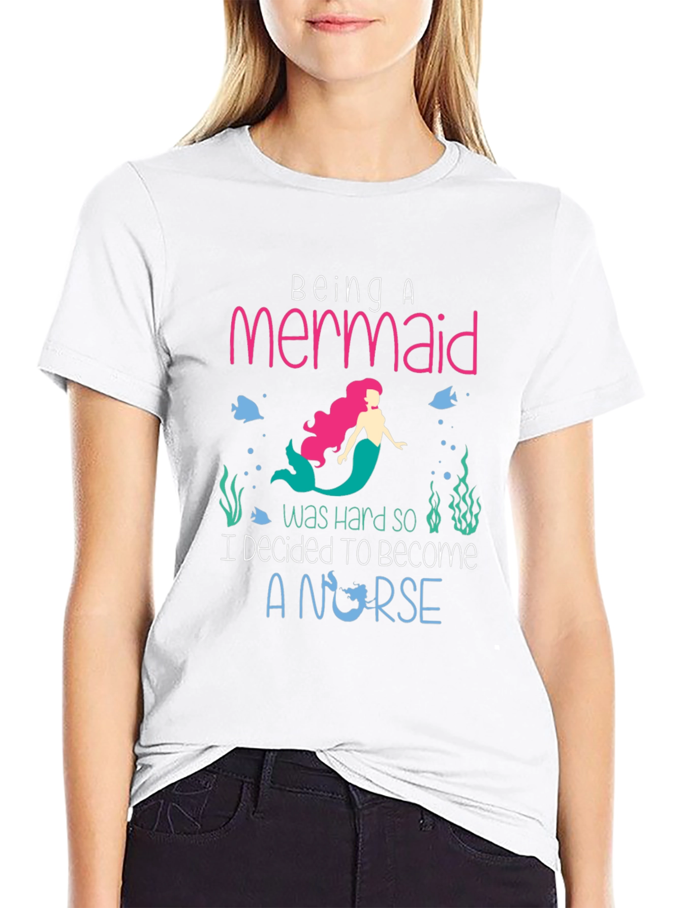 Mermaid Nurse Graphic Tee - Novelty T-Shirt