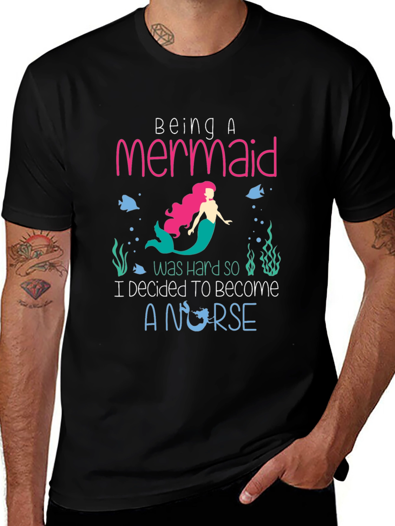 Mermaid Nurse Graphic Tee - Novelty T-Shirt