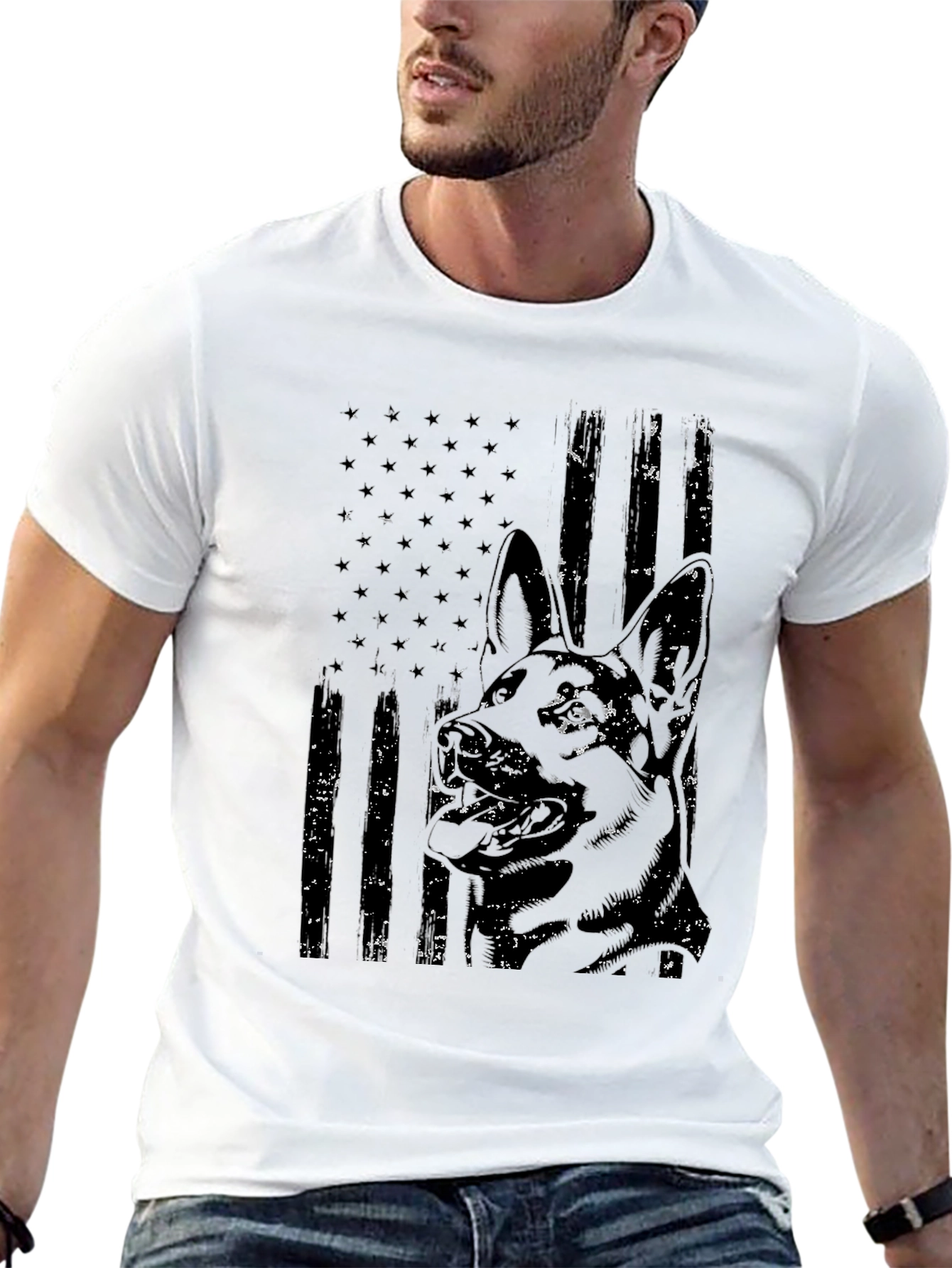 Distressed German Shepherd American Flag T-Shirt
