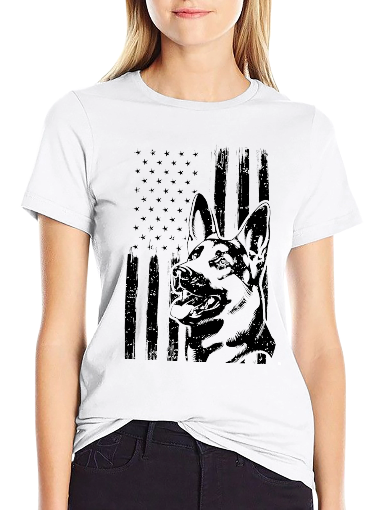 Distressed German Shepherd American Flag T-Shirt