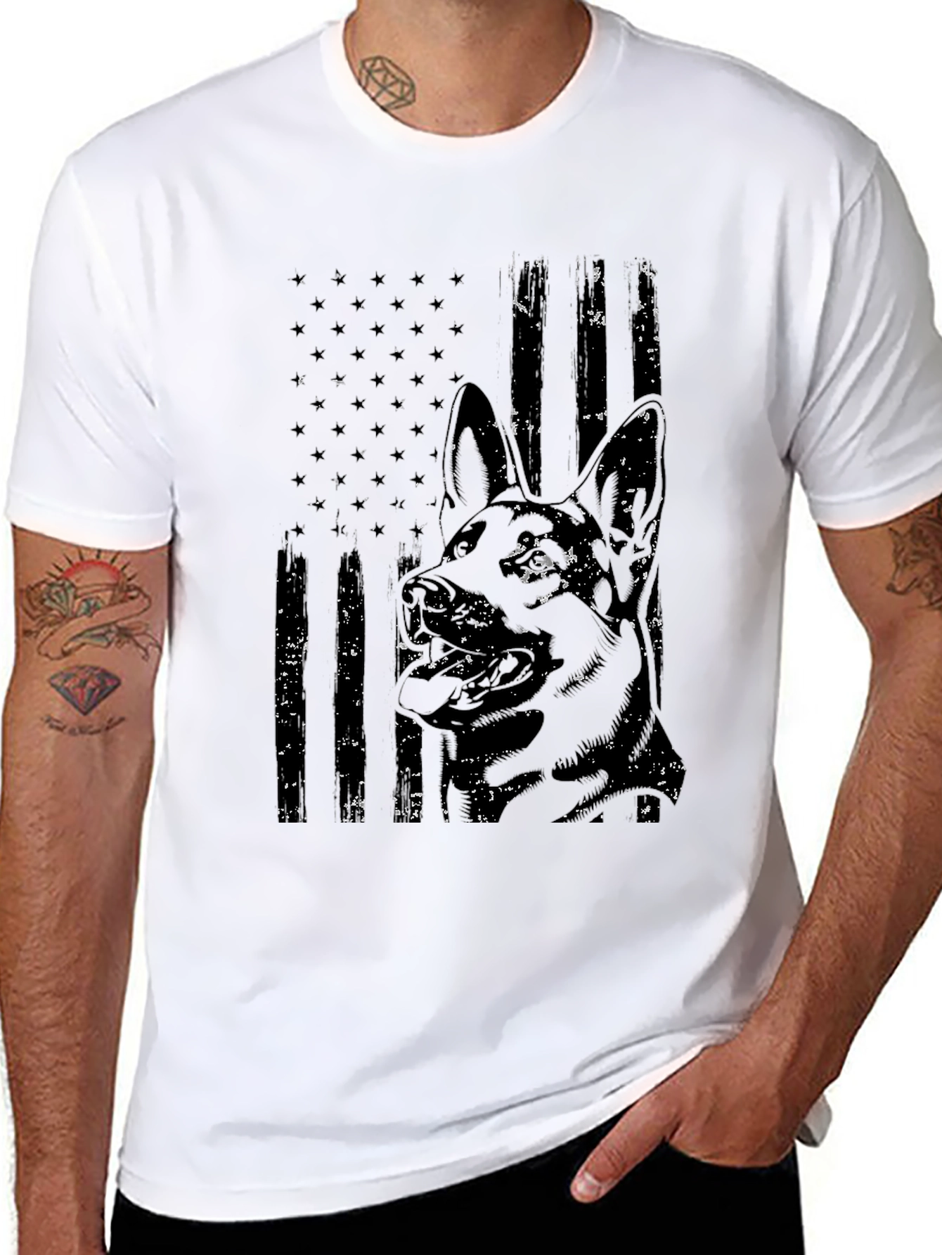 Distressed German Shepherd American Flag T-Shirt