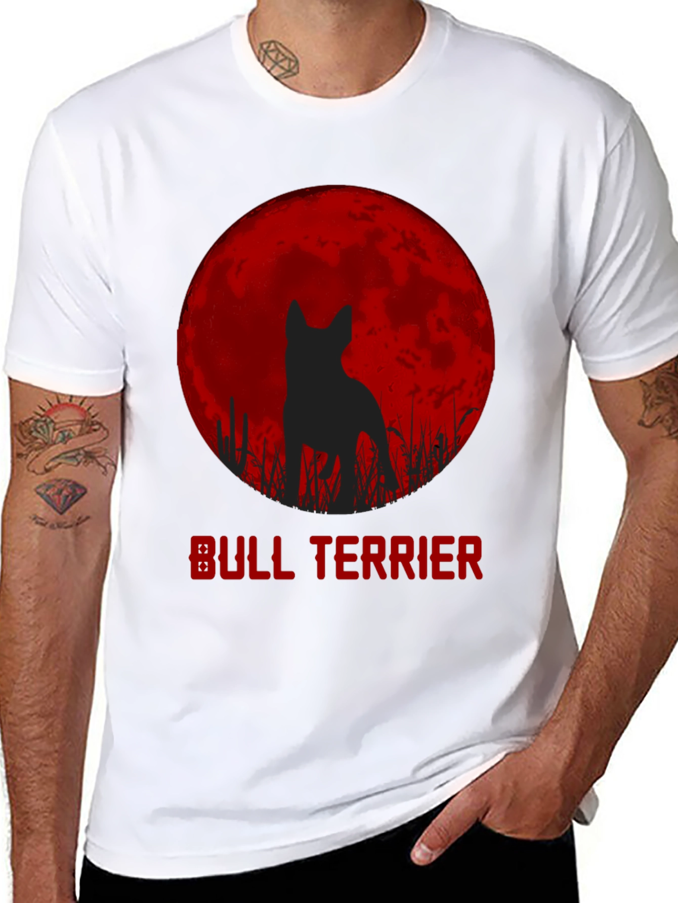 Bull Terrier Moon Silhouette Graphic T-Shirt