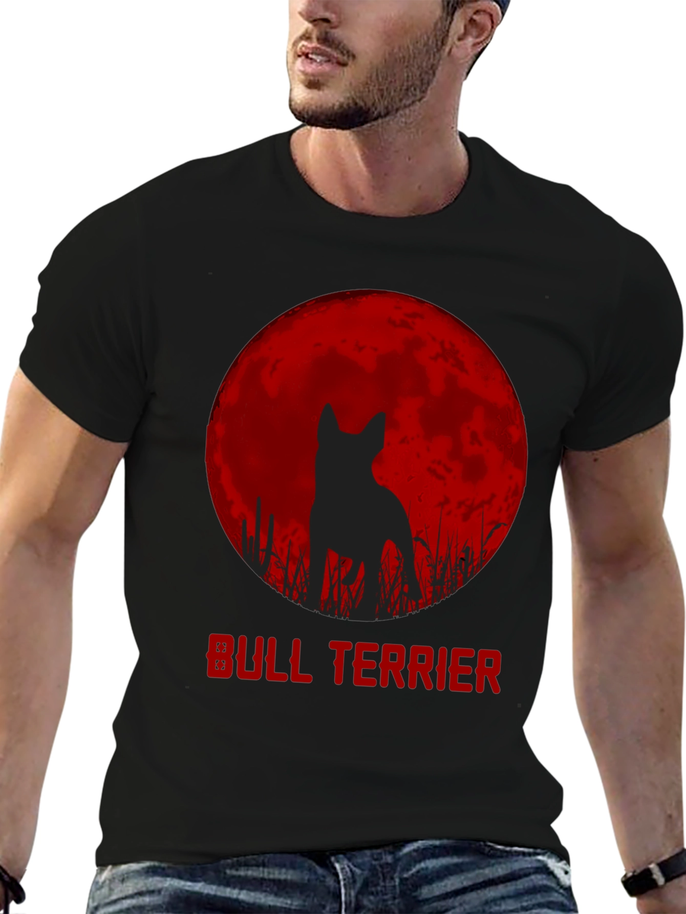 Bull Terrier Moon Silhouette Graphic T-Shirt