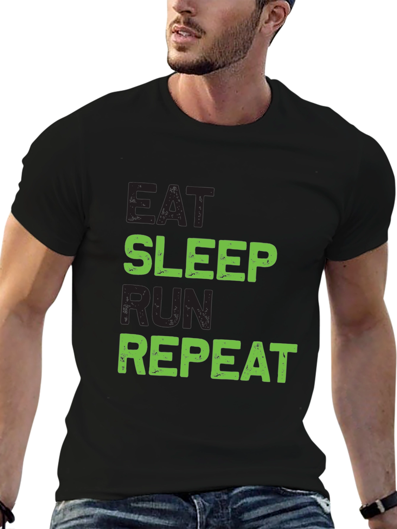 Eat Sleep Run Repeat Graphic Tee - Black