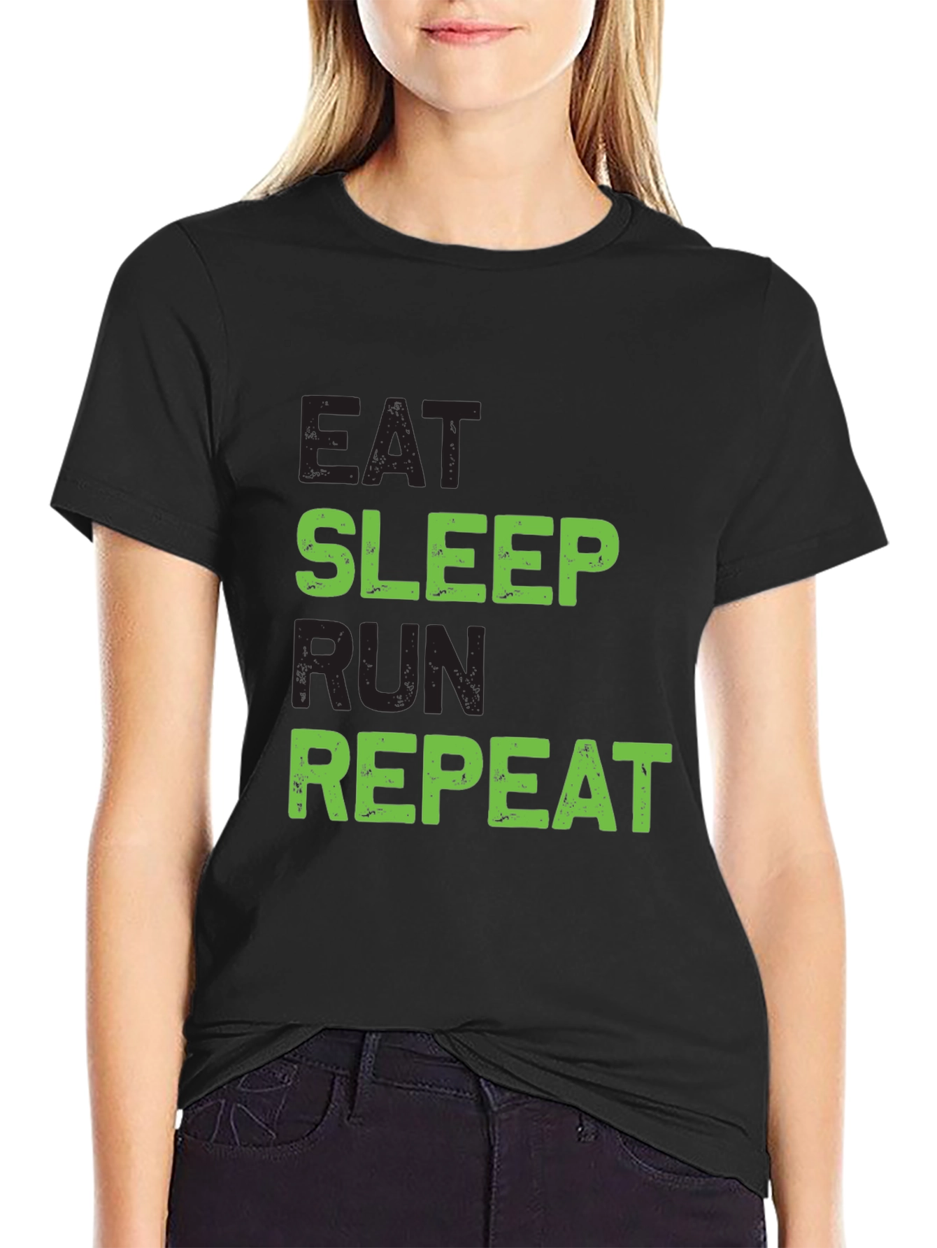 Eat Sleep Run Repeat Graphic Tee - Black
