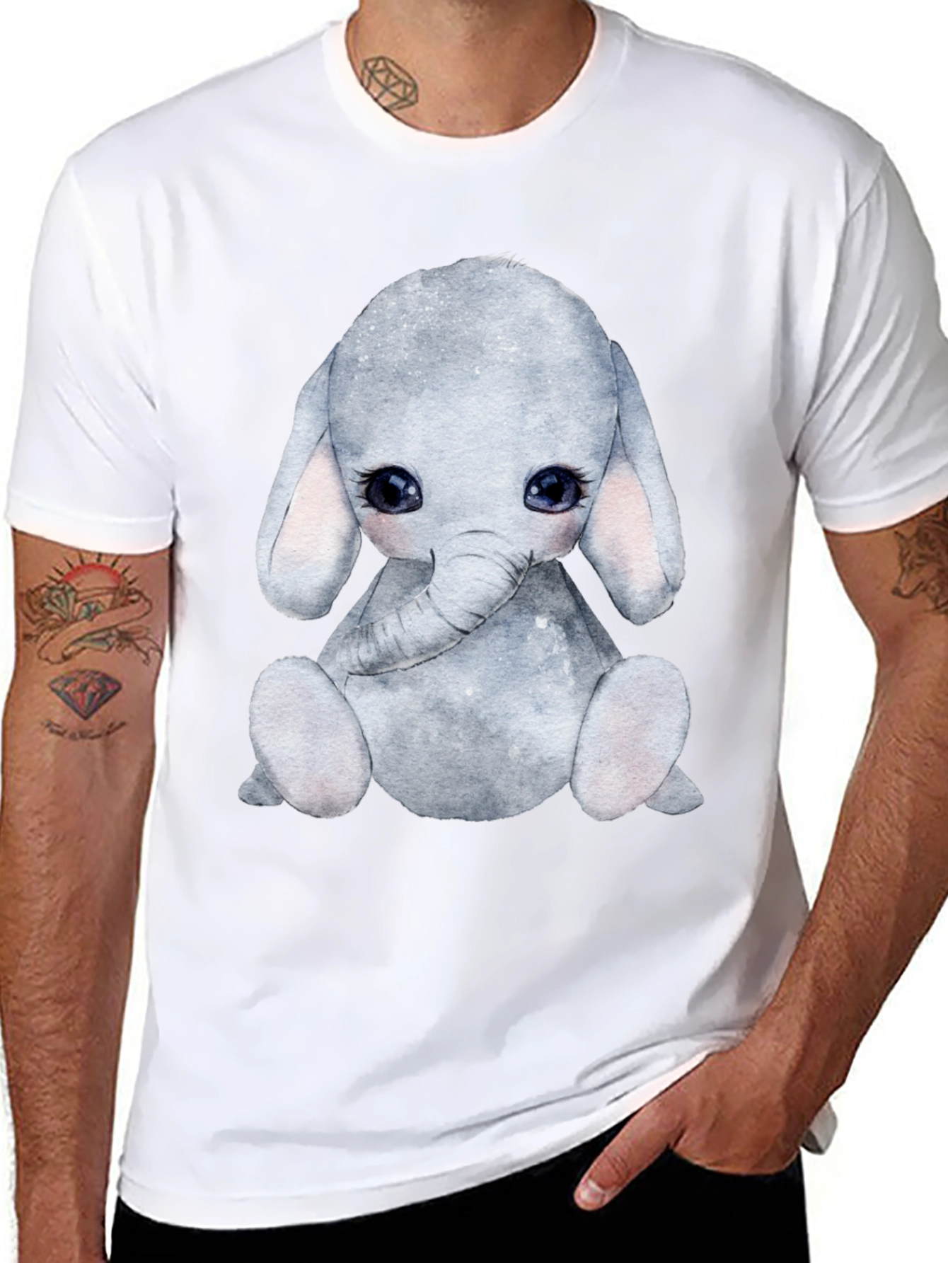 Cute Elephant Graphic Tee - Black