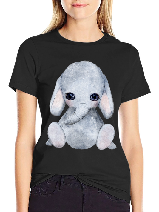 Cute Elephant Graphic Tee - Black