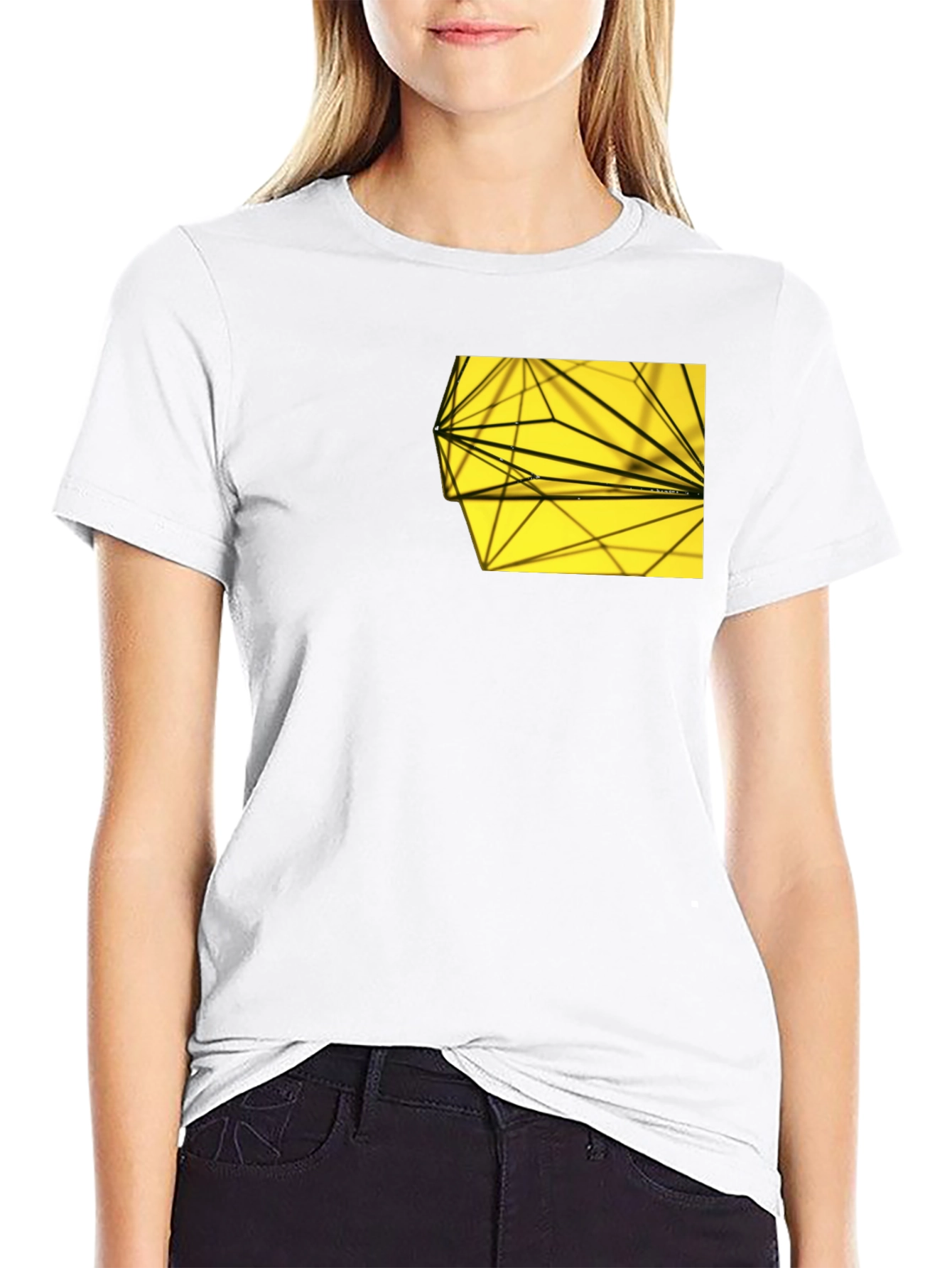 Modern Graphic Tee: Black with Geometric Pocket Design