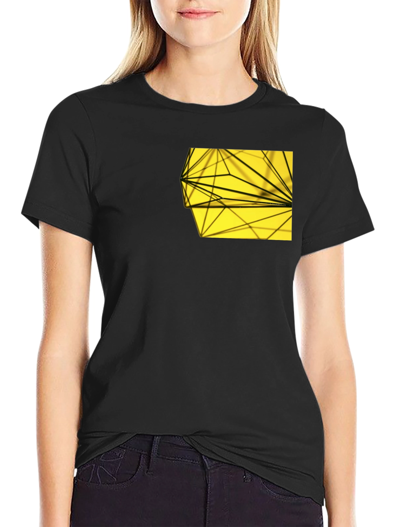 Modern Graphic Tee: Black with Geometric Pocket Design
