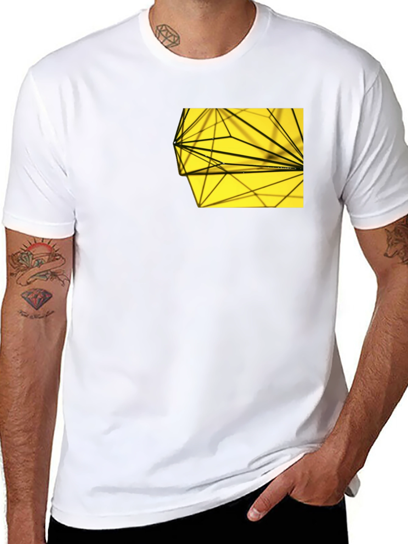 Modern Graphic Tee: Black with Geometric Pocket Design