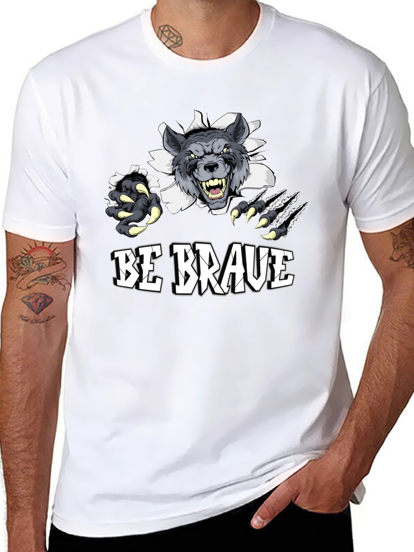 Be Brave Wolf Graphic Print T-Shirt