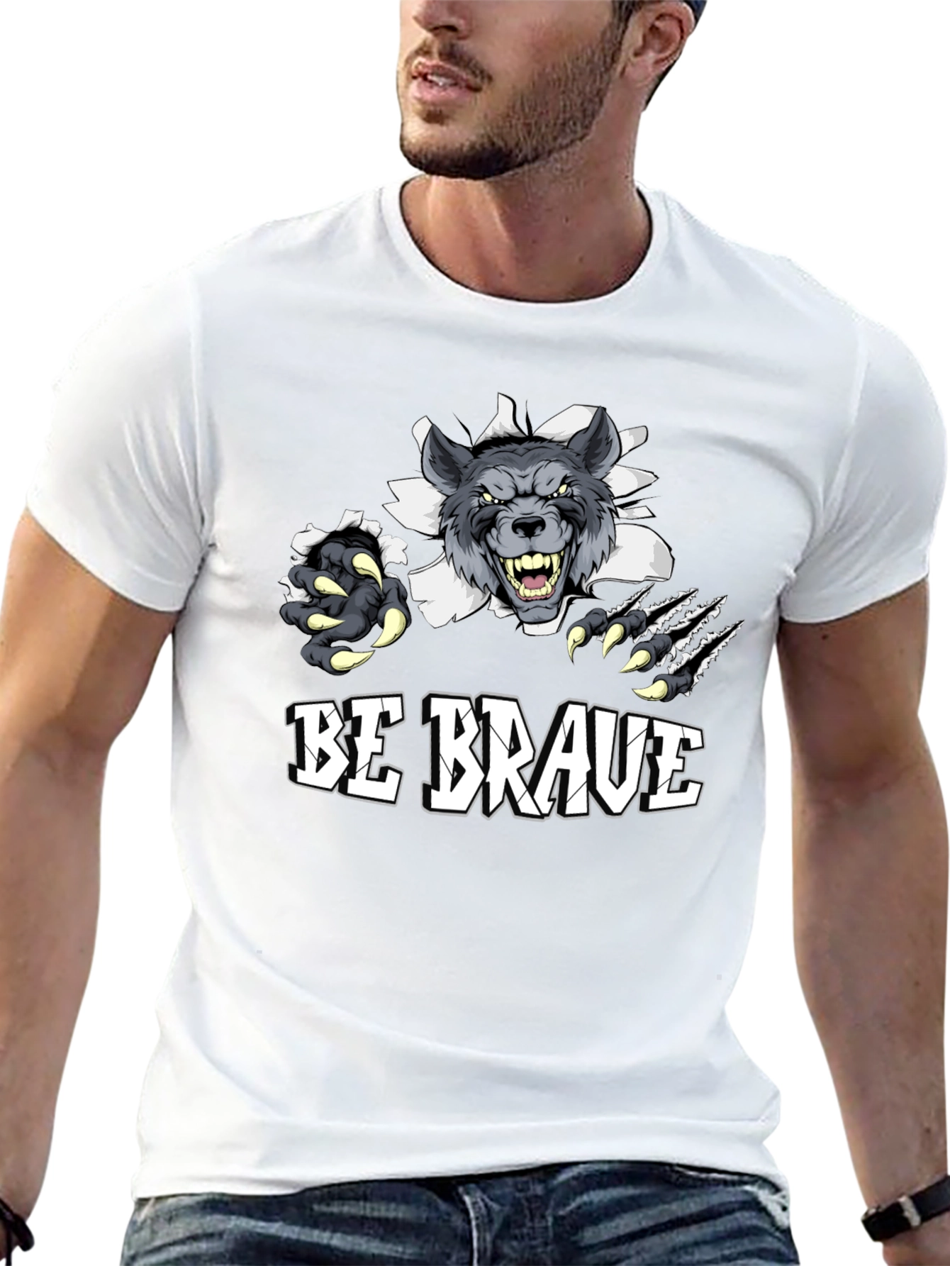 Be Brave Wolf Graphic Print T-Shirt