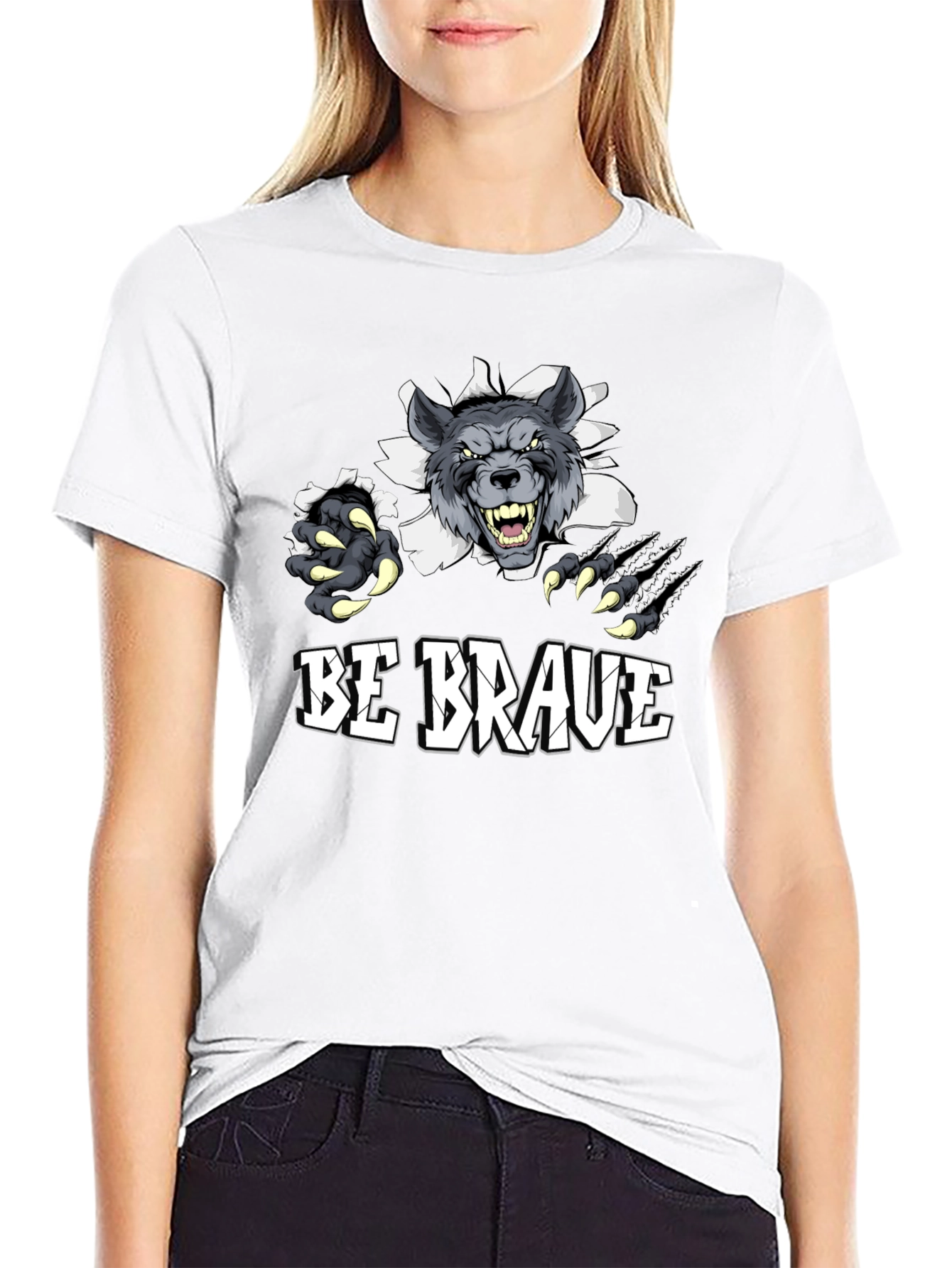 Be Brave Wolf Graphic Print T-Shirt