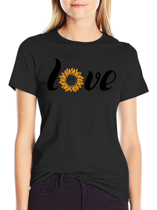 Sunflower Love Graphic Tee - Black Cotton Blend