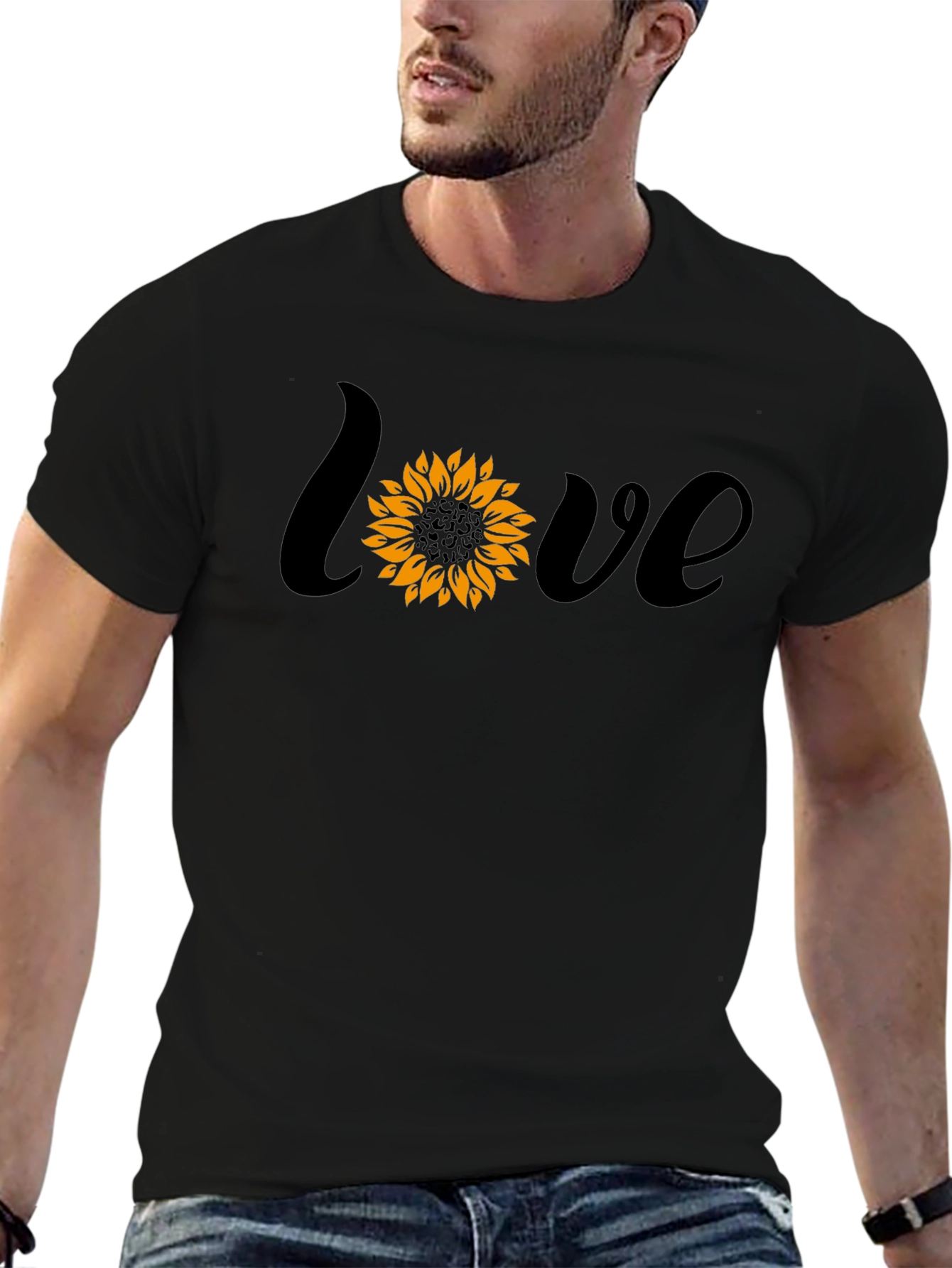 Sunflower Love Graphic Tee - Black Cotton Blend