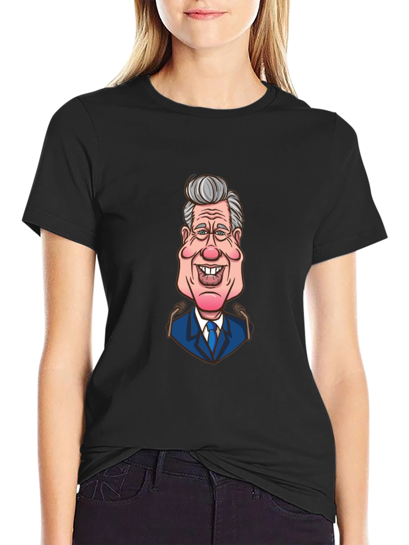 Caricature Graphic Print Black Cotton T-Shirt