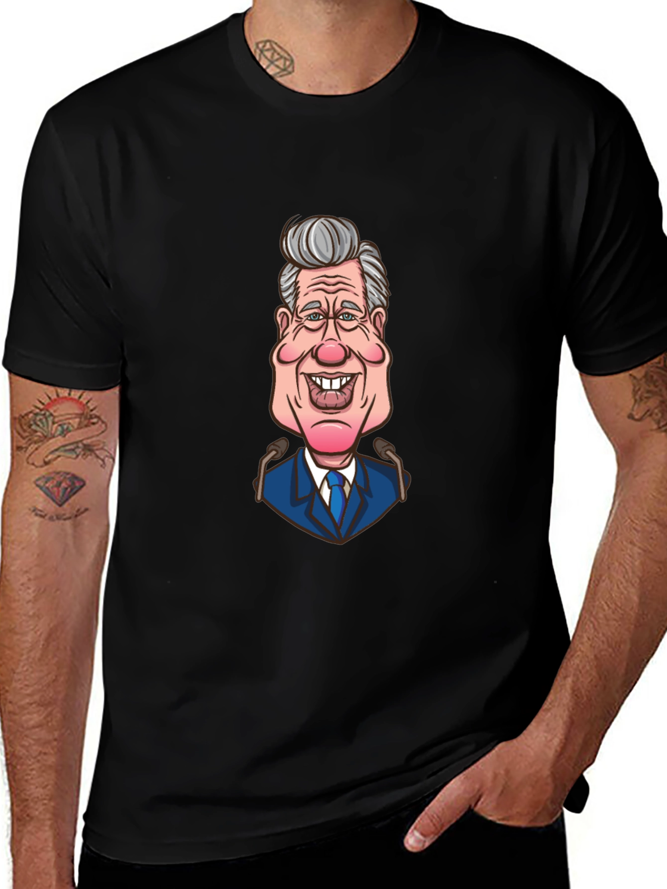 Caricature Graphic Print Black Cotton T-Shirt