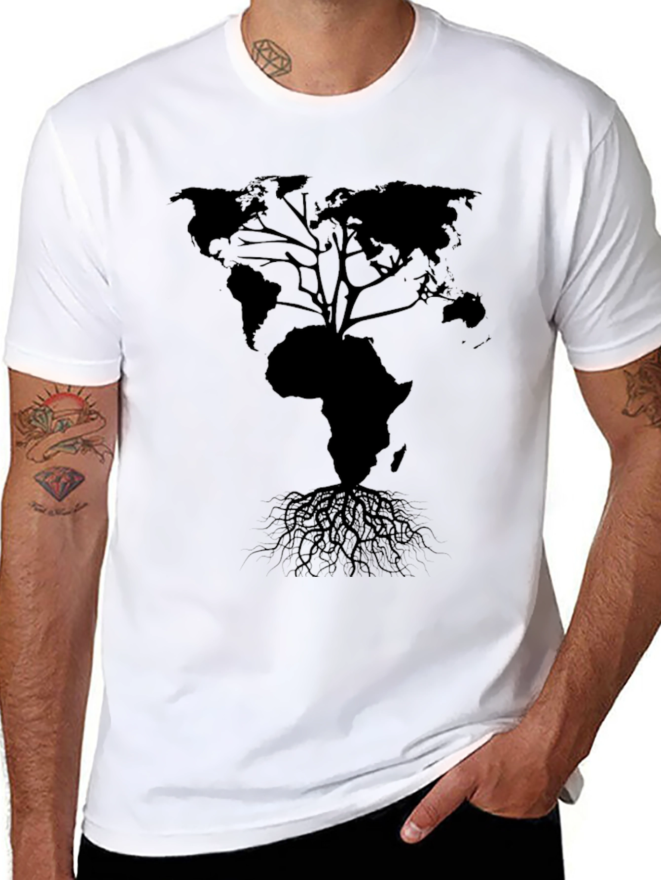 World Map Tree T-Shirt - Black