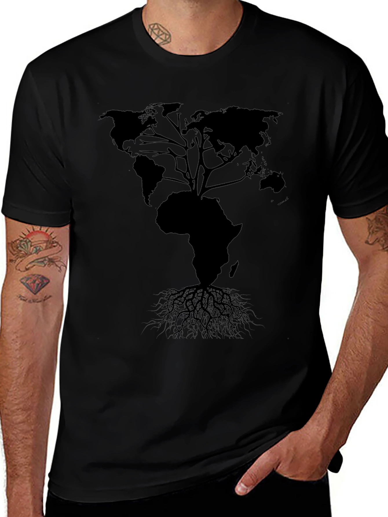 World Map Tree T-Shirt - Black