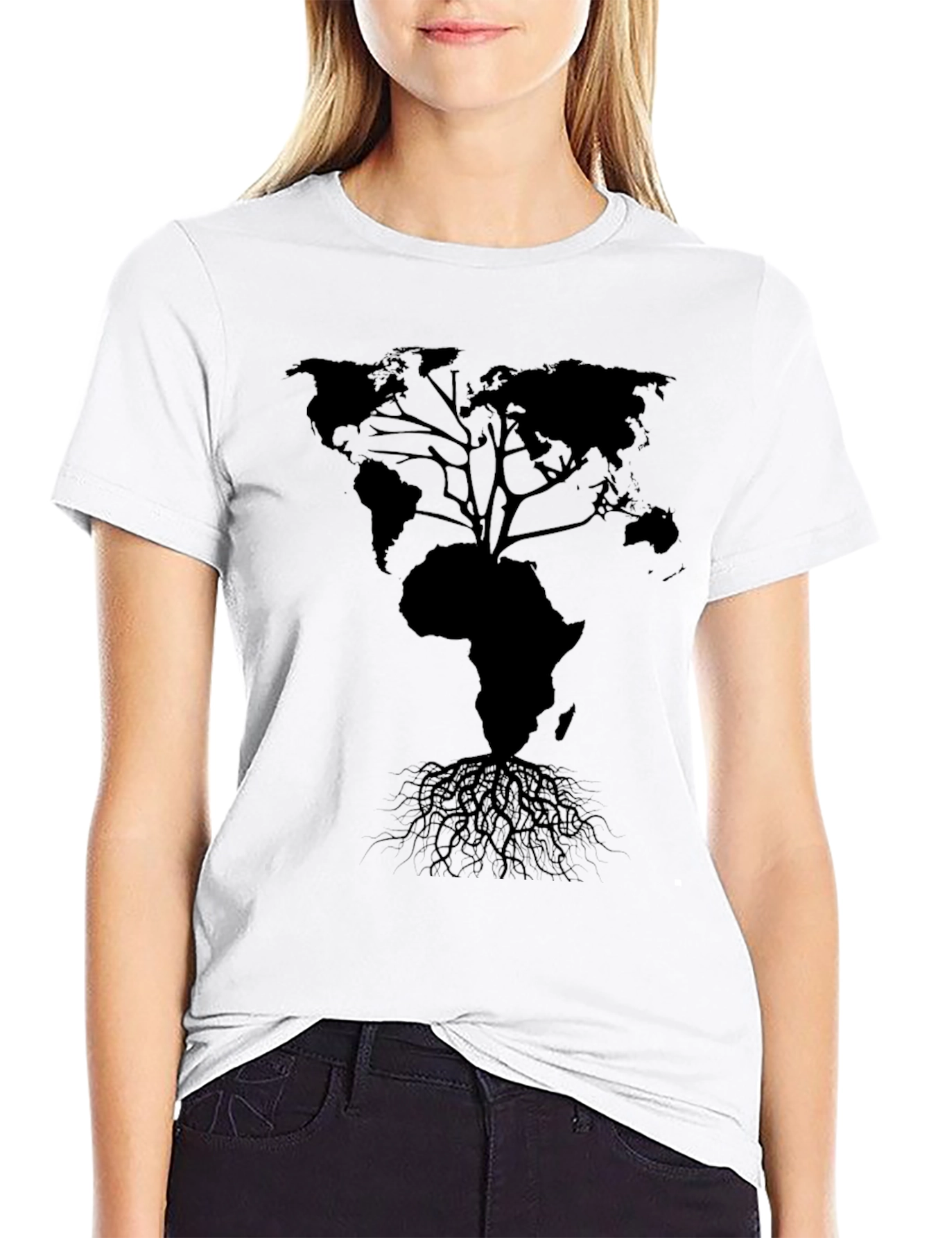 World Map Tree T-Shirt - Black