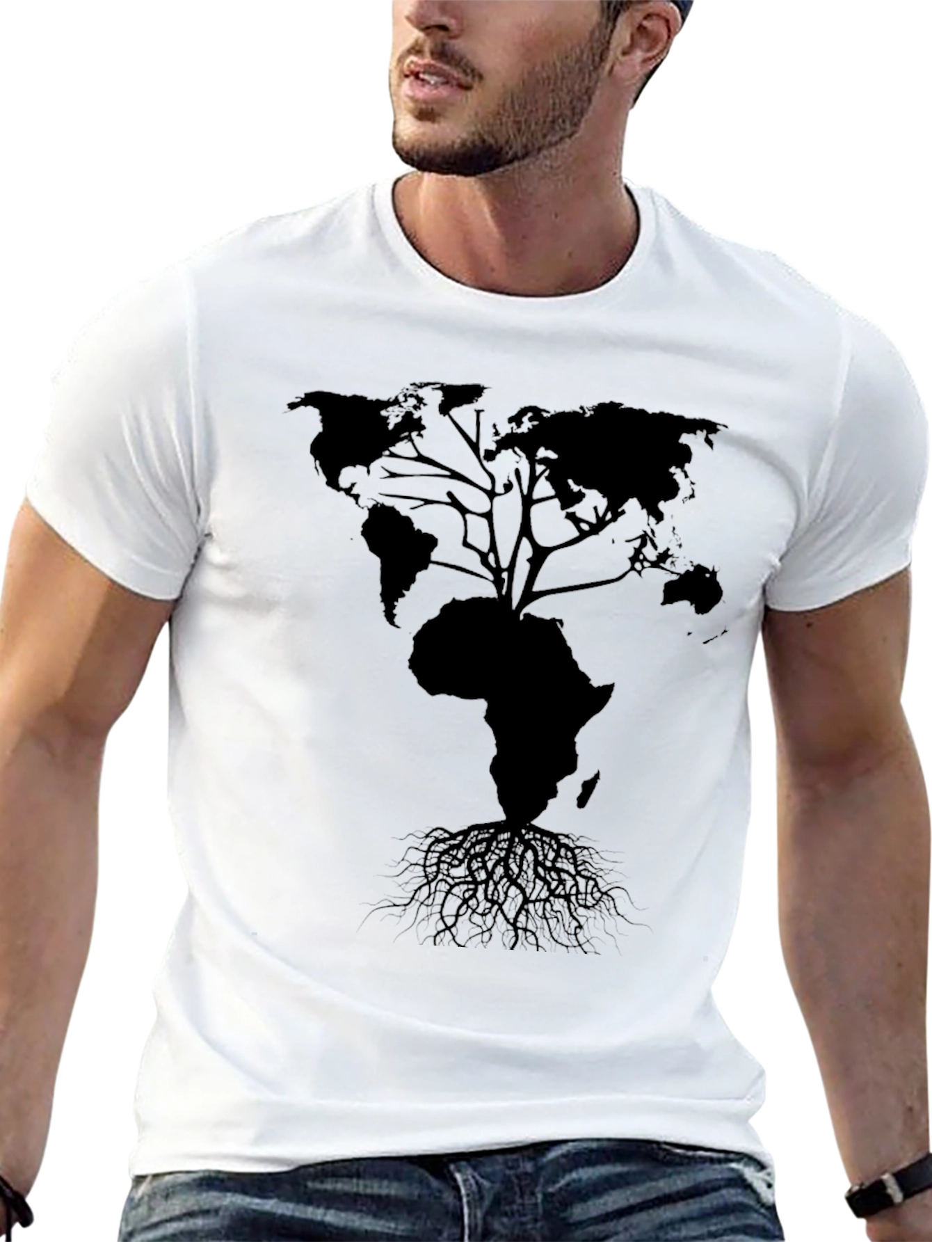 World Map Tree T-Shirt - Black