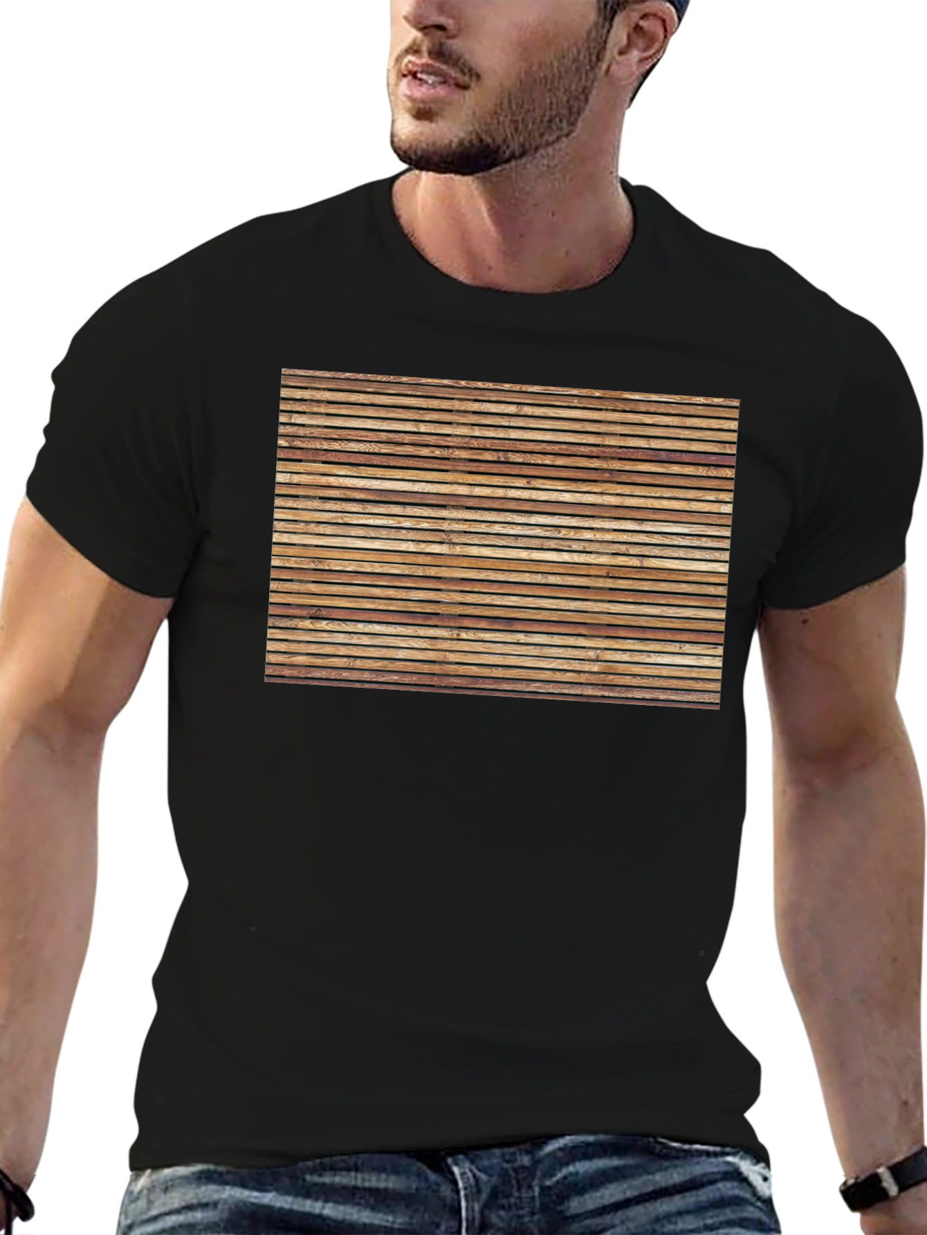 Rustic Wooden Plank Graphic Tee - Casual Comfort