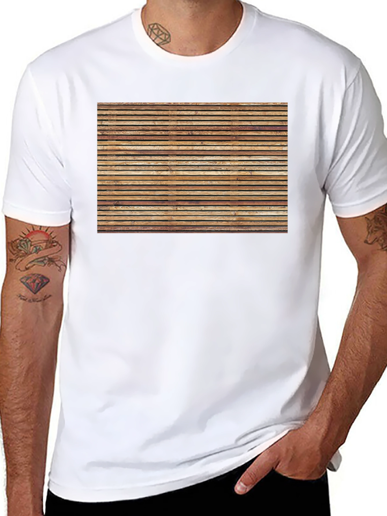 Rustic Wooden Plank Graphic Tee - Casual Comfort