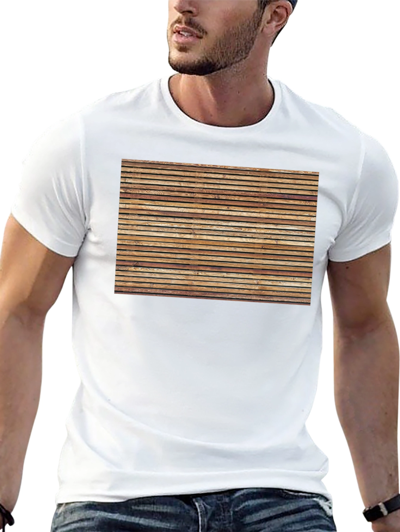 Rustic Wooden Plank Graphic Tee - Casual Comfort